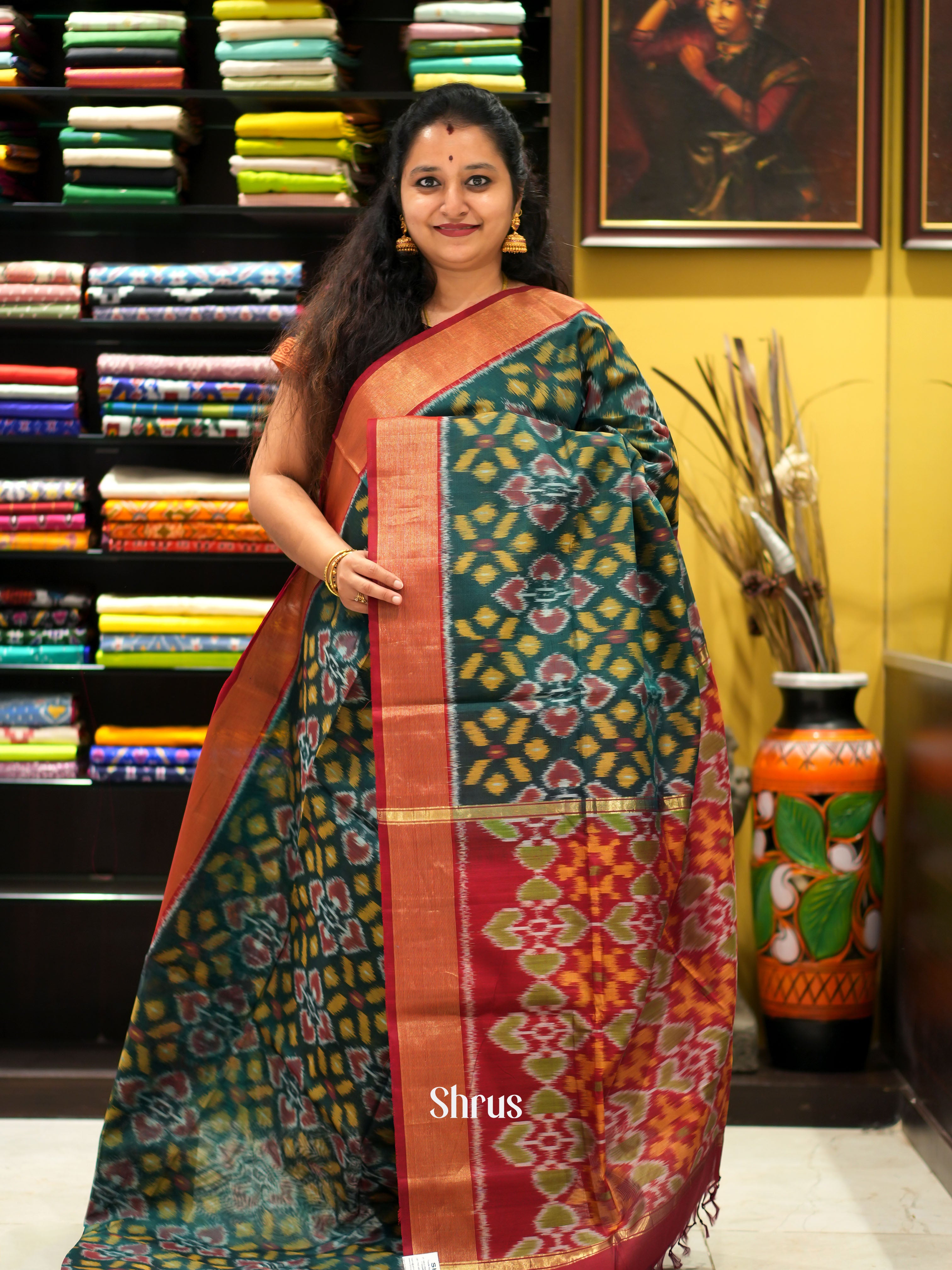 Green & Maroon - Pochampally sico saree - Shop on ShrusEternity.com