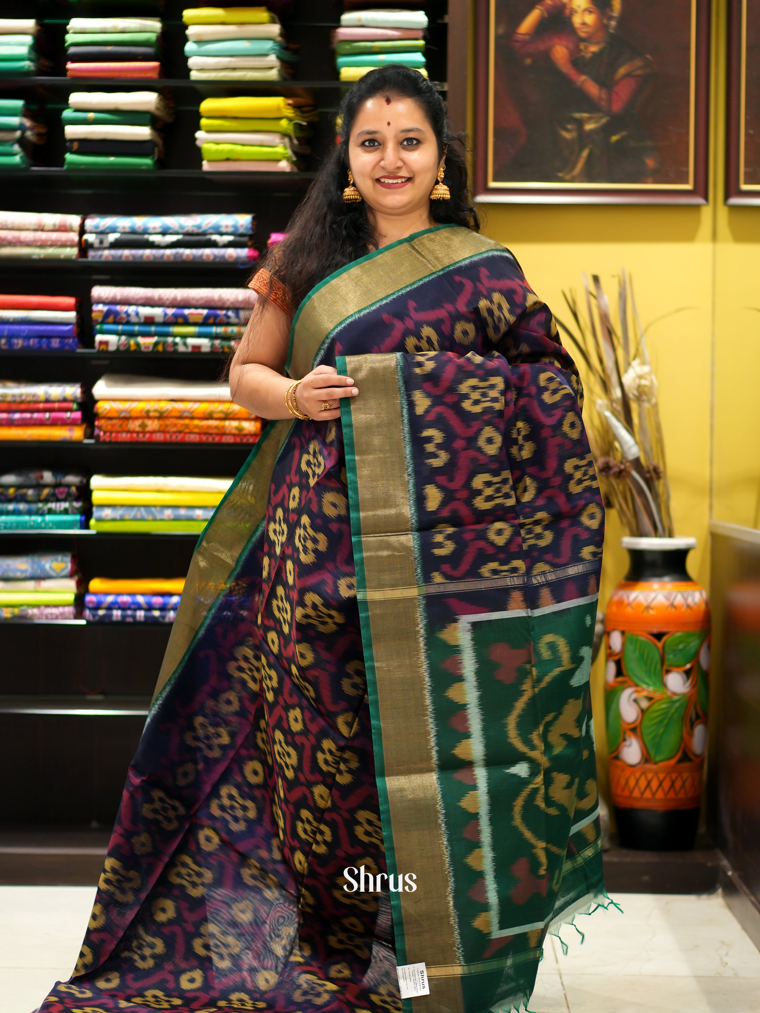 Purple & Green - Pochampally sico saree - Shop on ShrusEternity.com