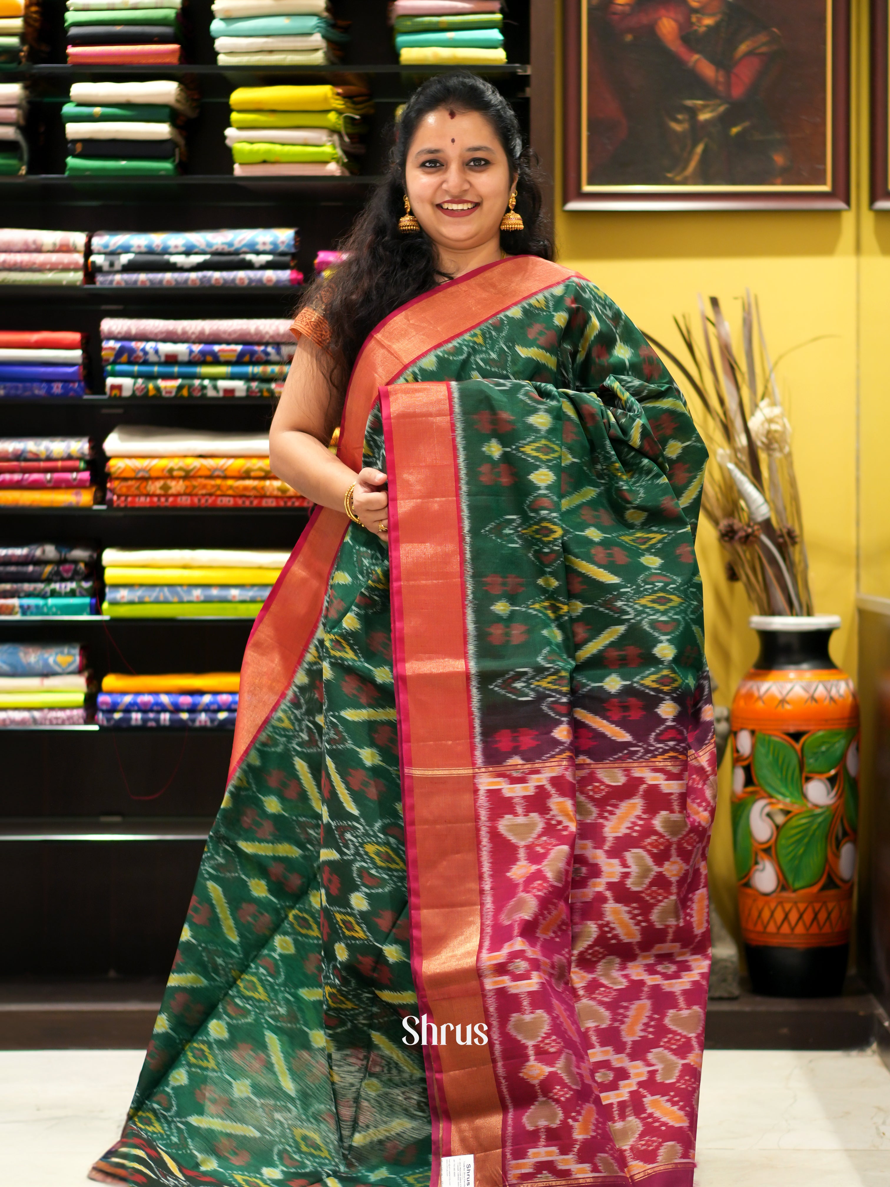 Green & Wine - Pochampally sico saree - Shop on ShrusEternity.com