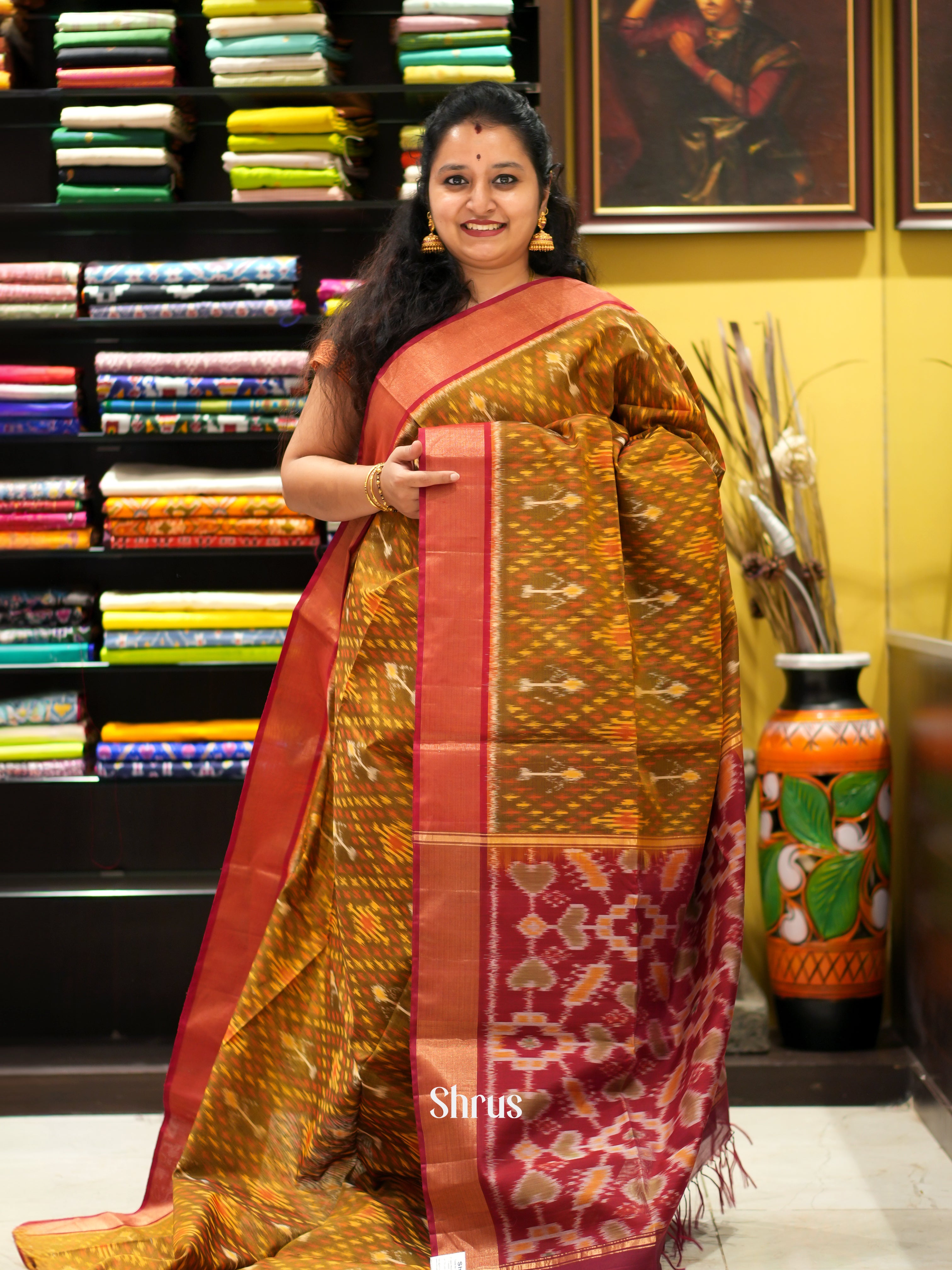 Brown & Maroon - Pochampally sico saree - Shop on ShrusEternity.com