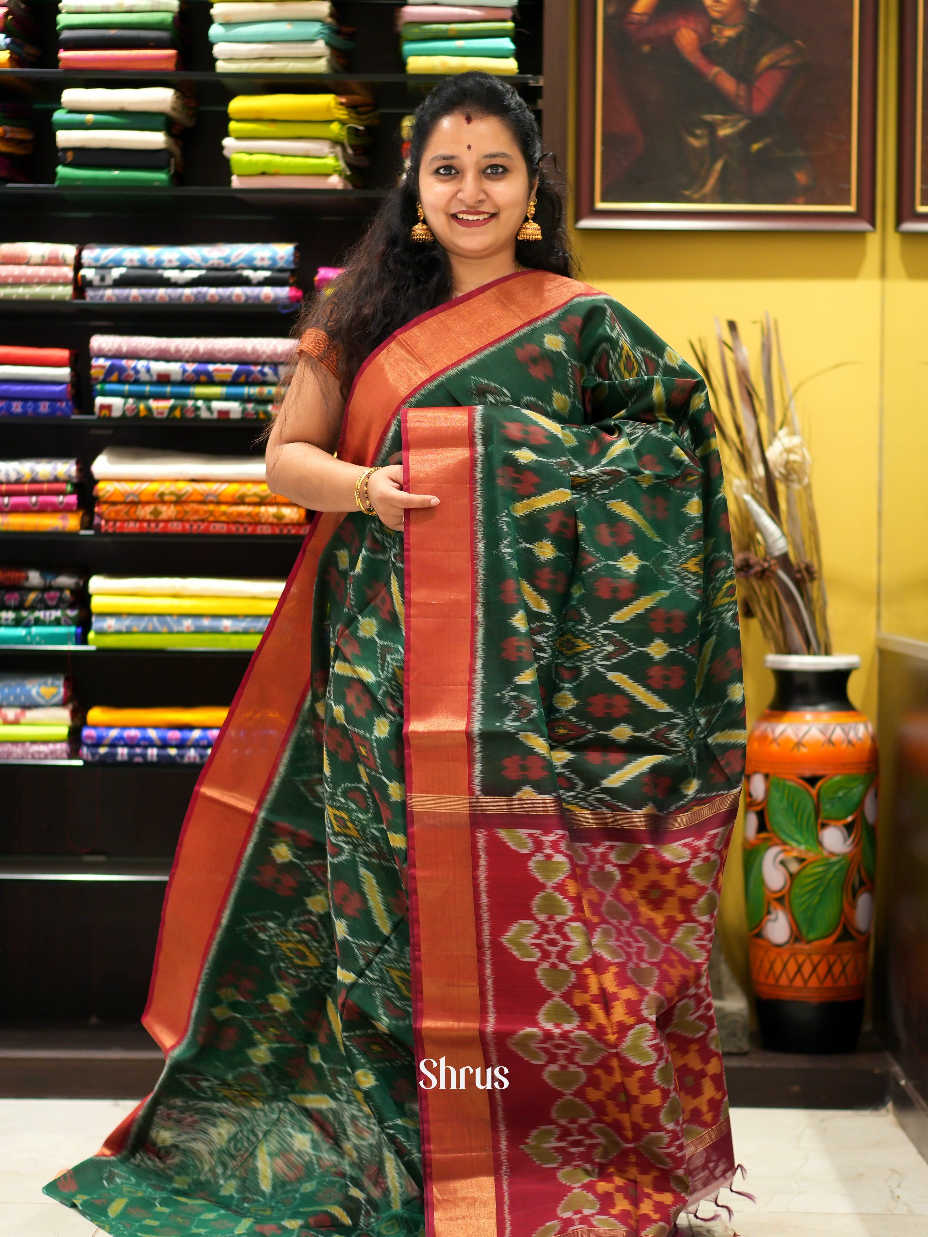 Green & Maroon - Pochampally sico saree - Shop on ShrusEternity.com