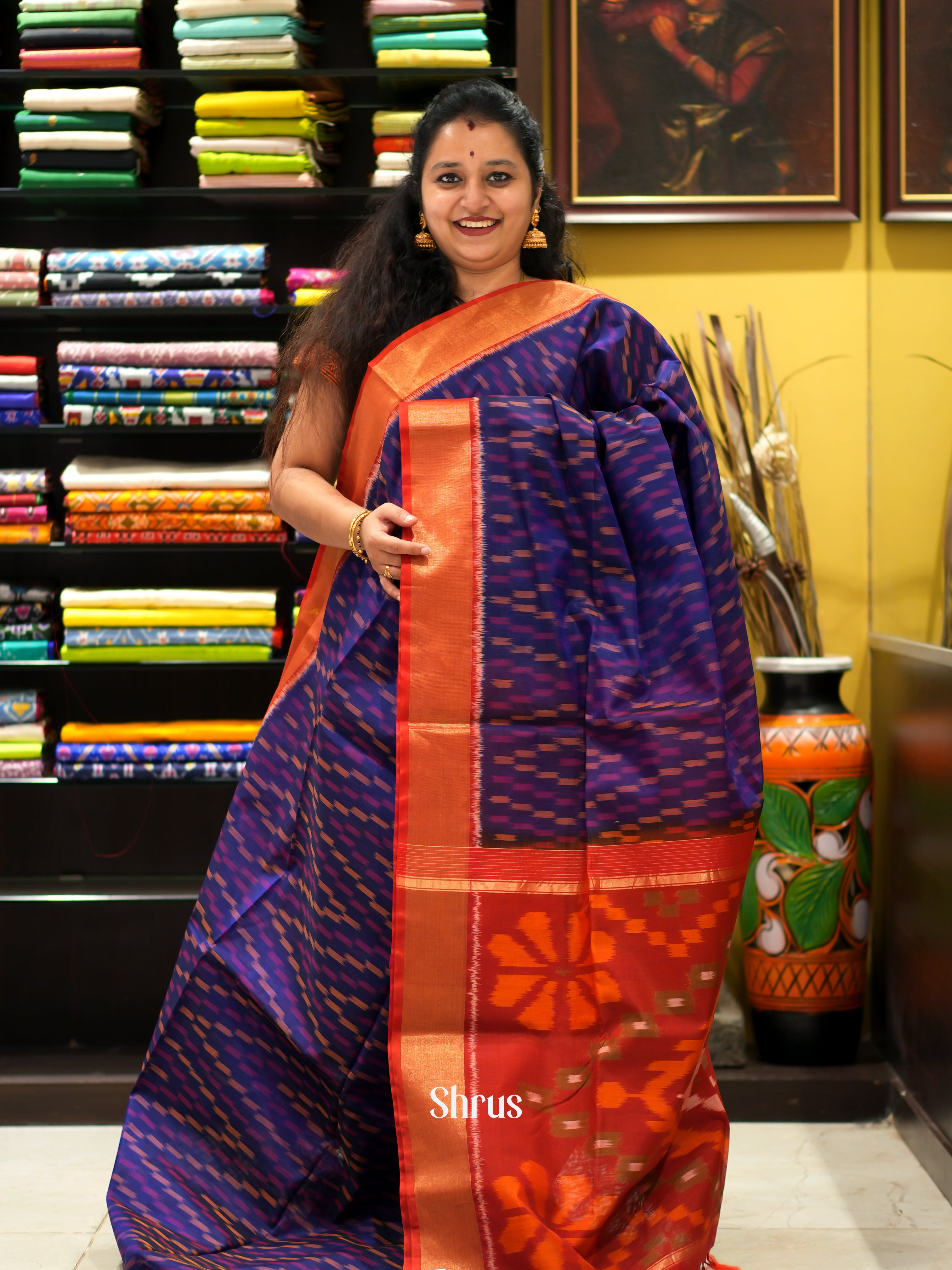Violet & Red - Pochampally sico saree - Shop on ShrusEternity.com