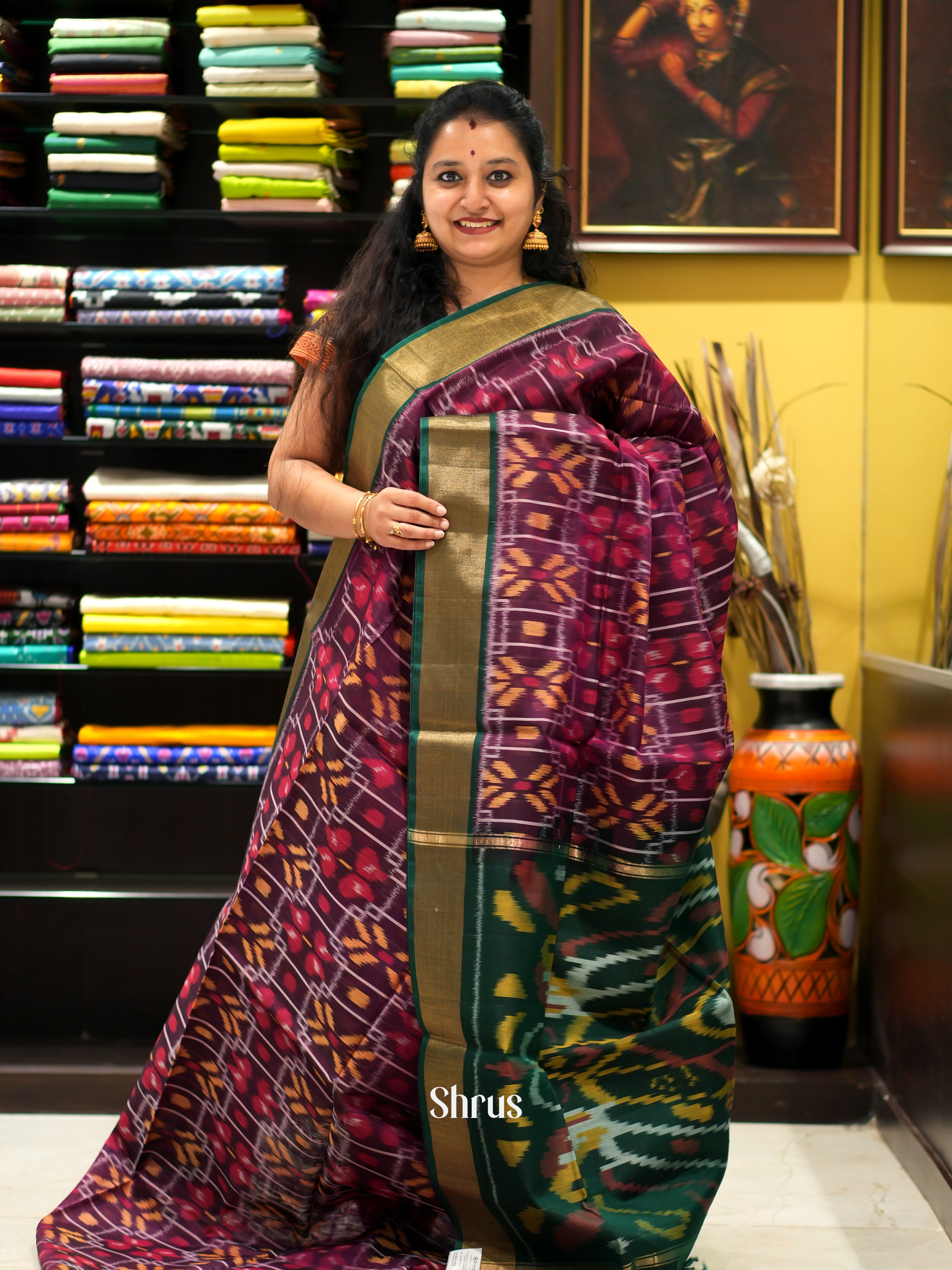 Purple & Green - Pochampally sico saree - Shop on ShrusEternity.com