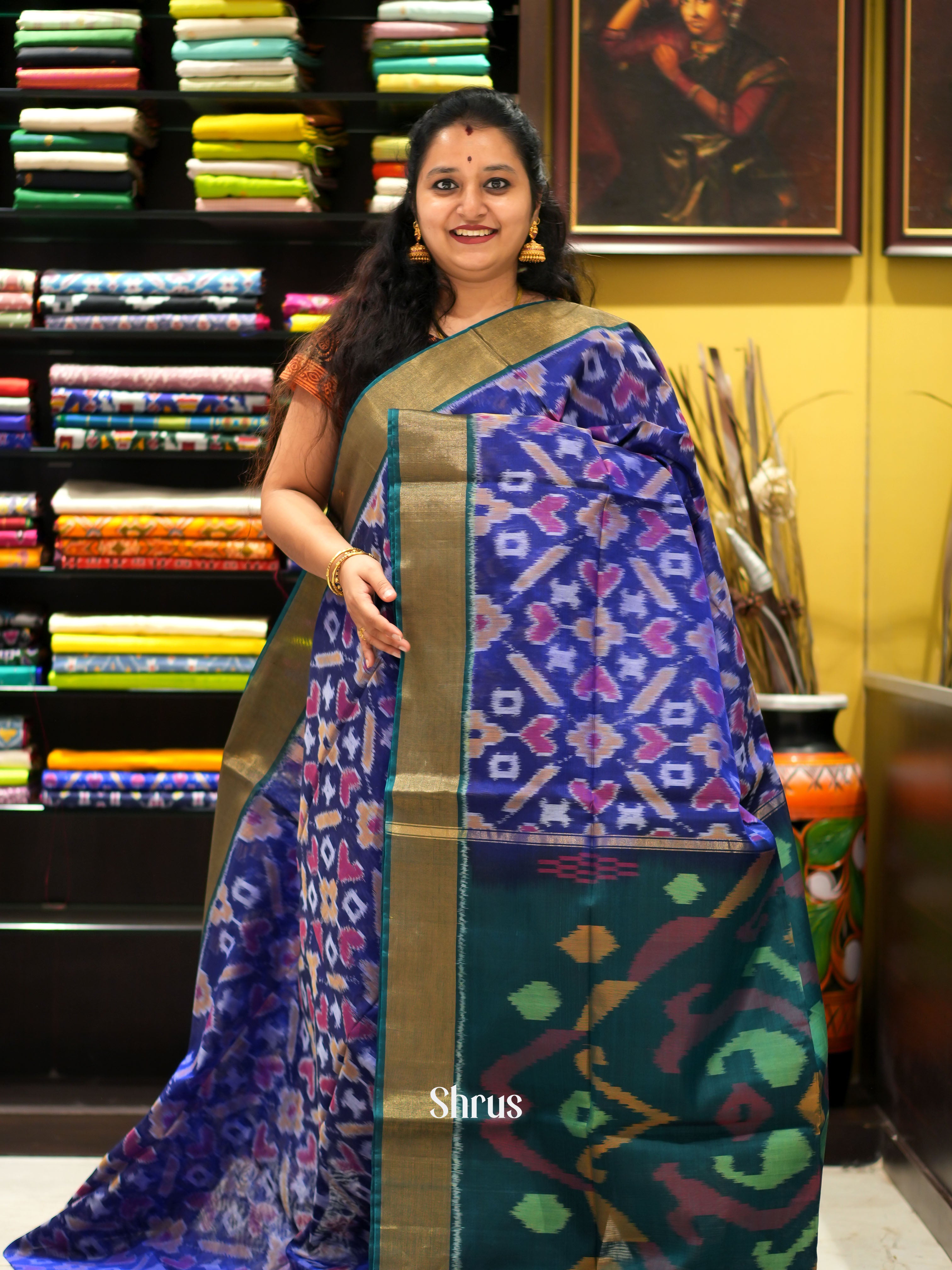 Purple & Green - Pochampally sico saree - Shop on ShrusEternity.com