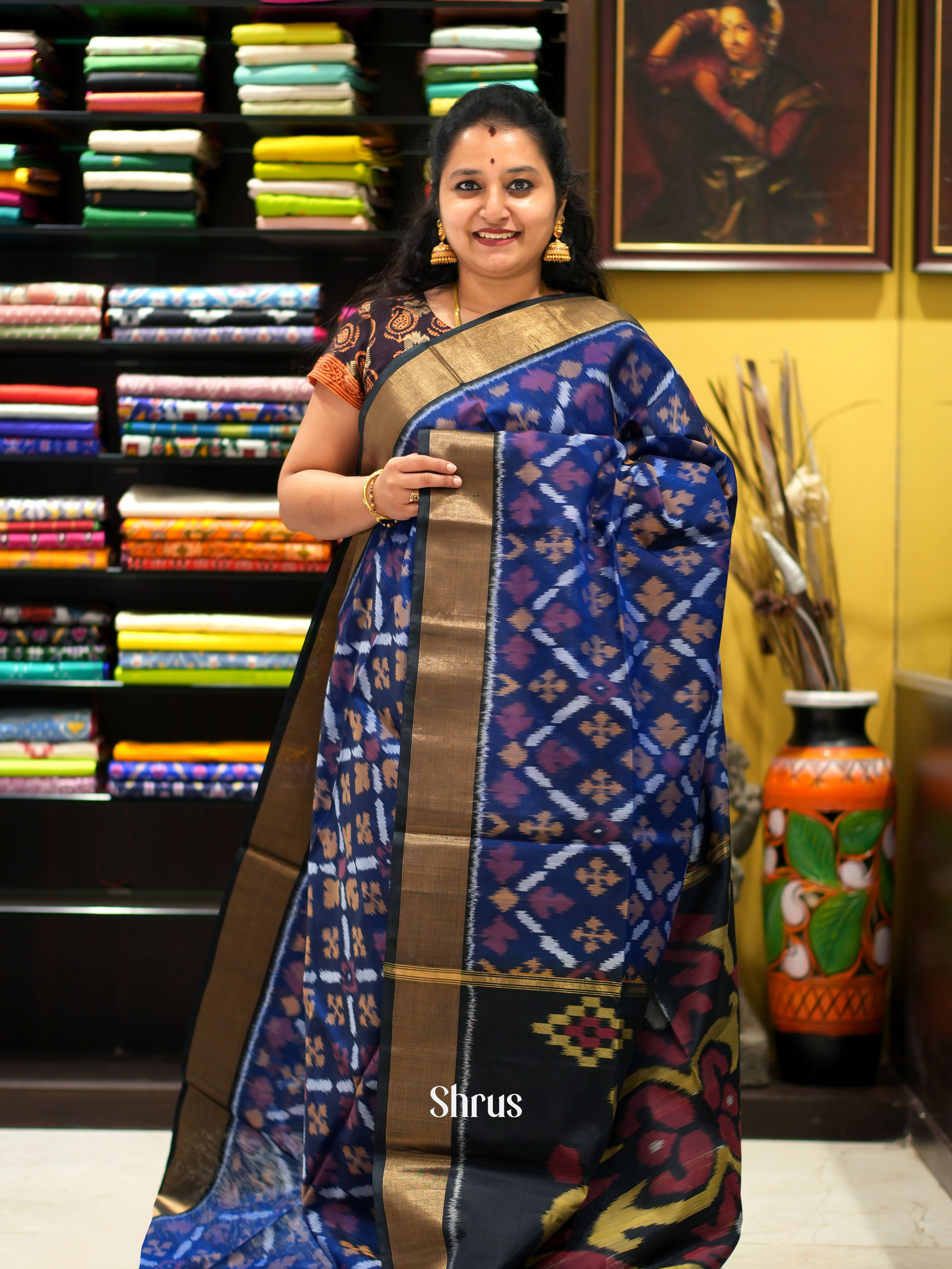 Violet & Black- Pochampally sico saree - Shop on ShrusEternity.com