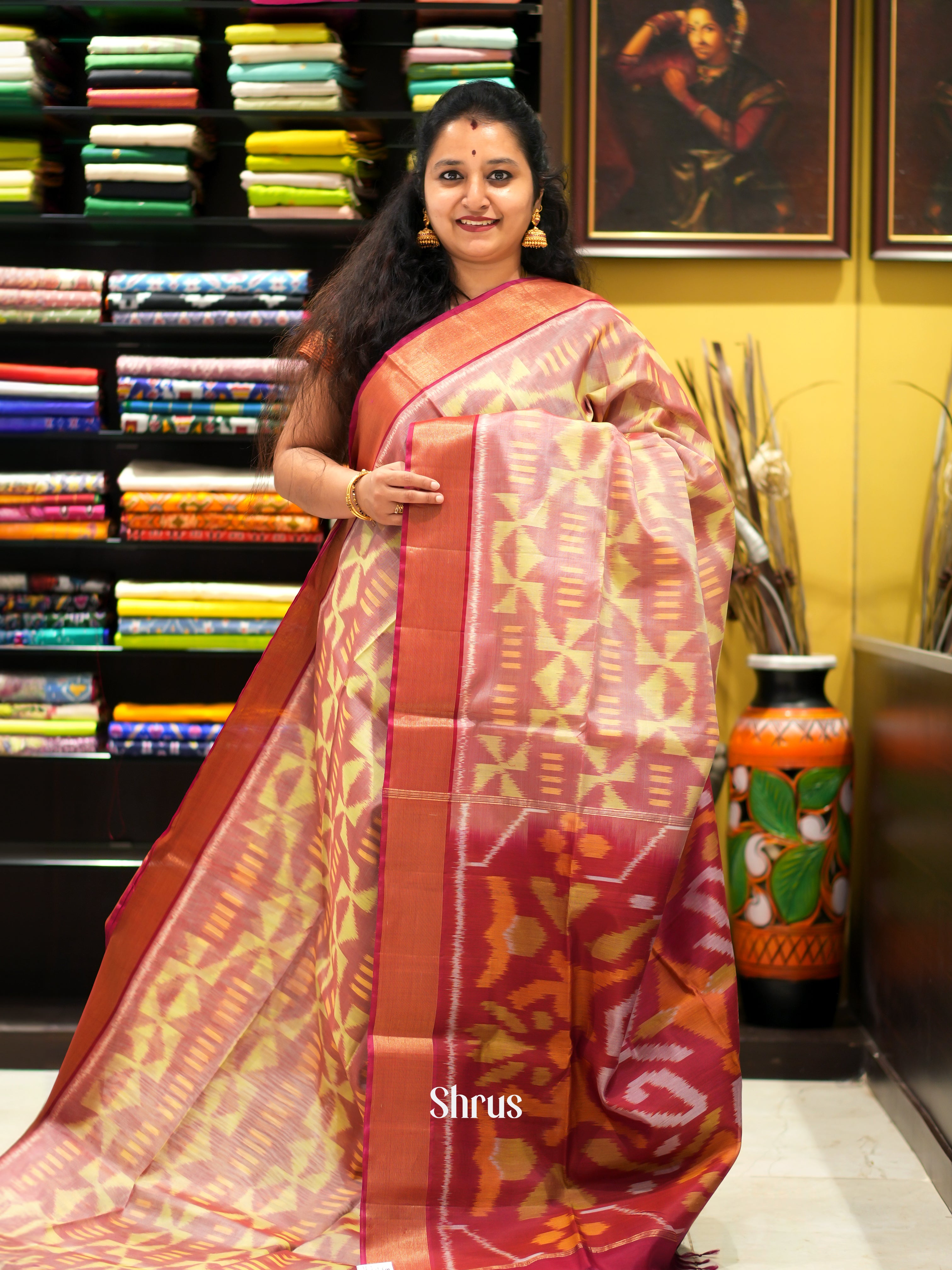 Cream & Maroon - Pochampally sico saree - Shop on ShrusEternity.com