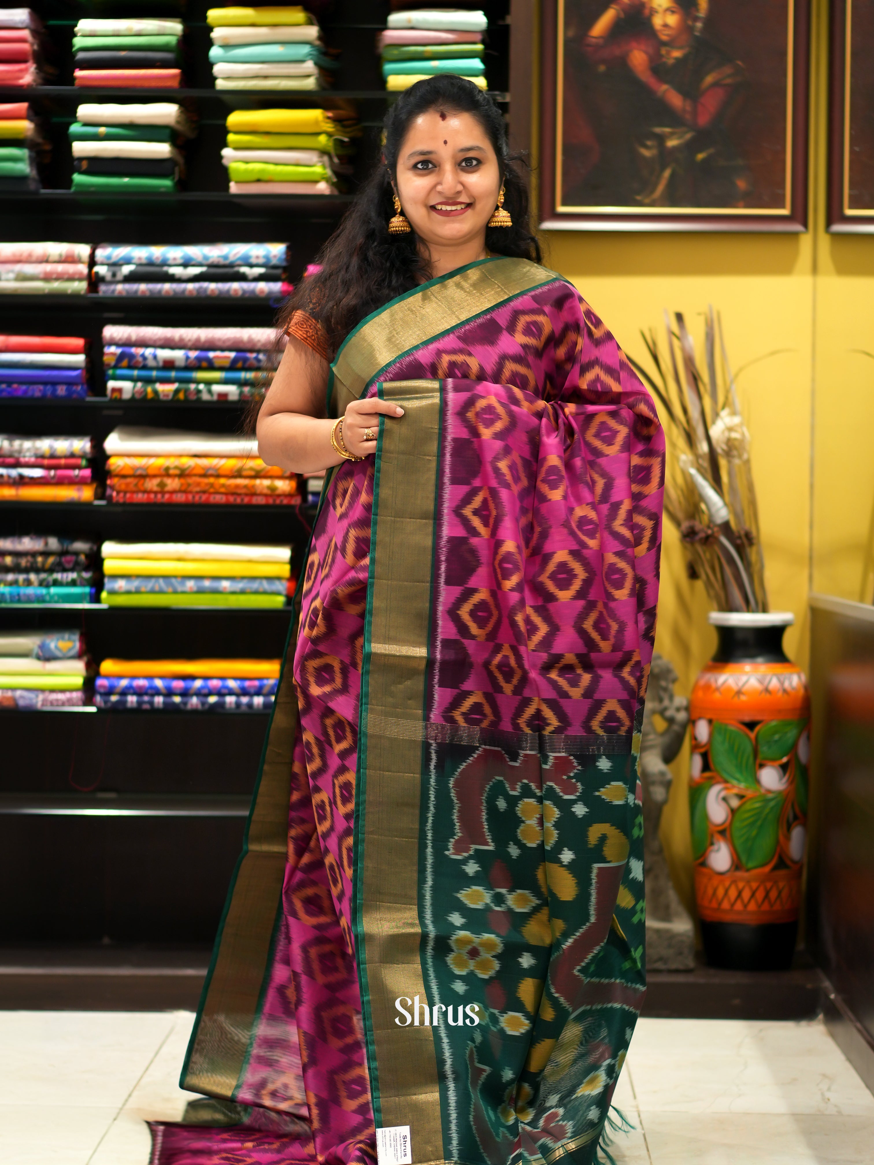 Purple & Green - Pochampally sico saree - Shop on ShrusEternity.com