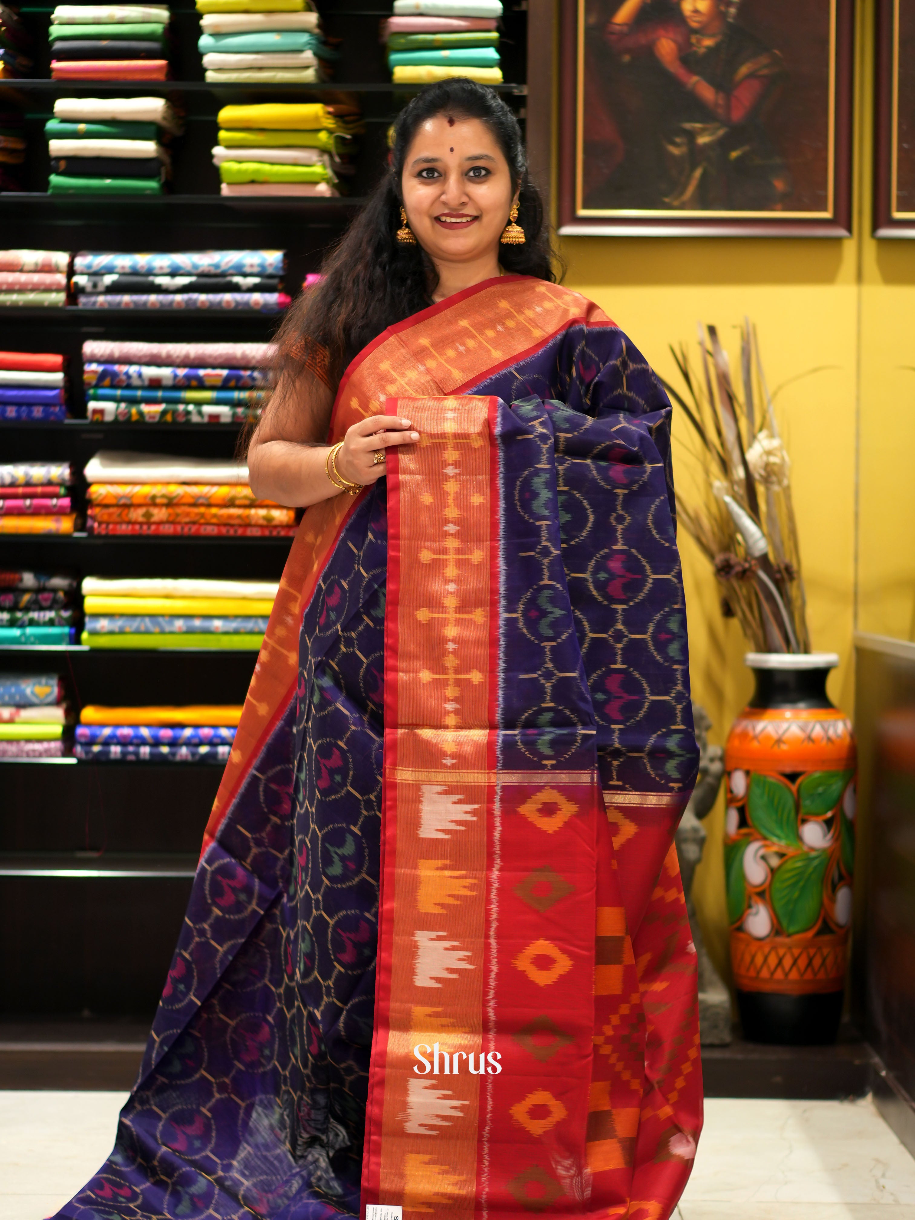 Violet & Red - Pochampally sico saree - Shop on ShrusEternity.com