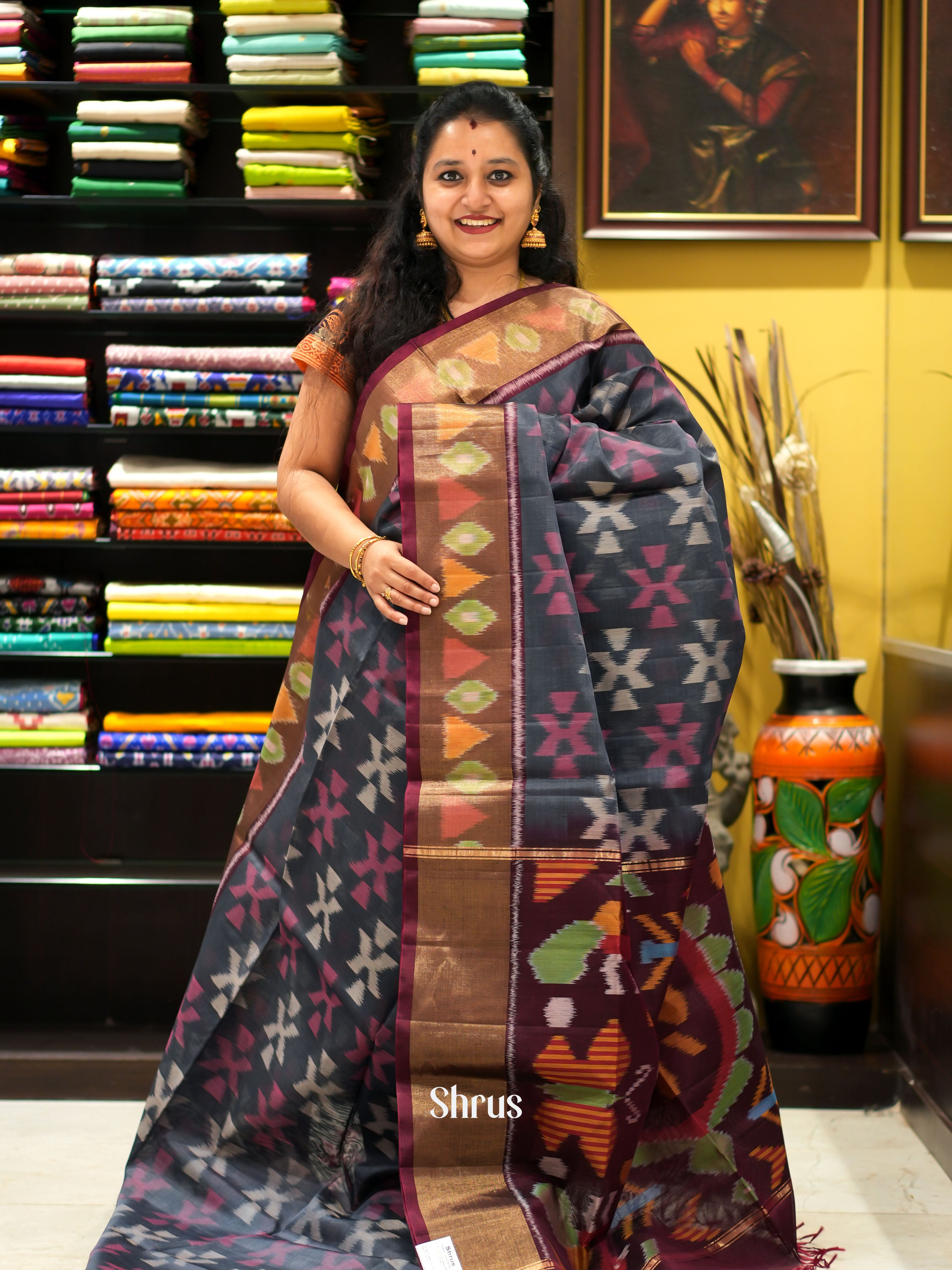 Black & Maroon- Pochampally sico saree - Shop on ShrusEternity.com