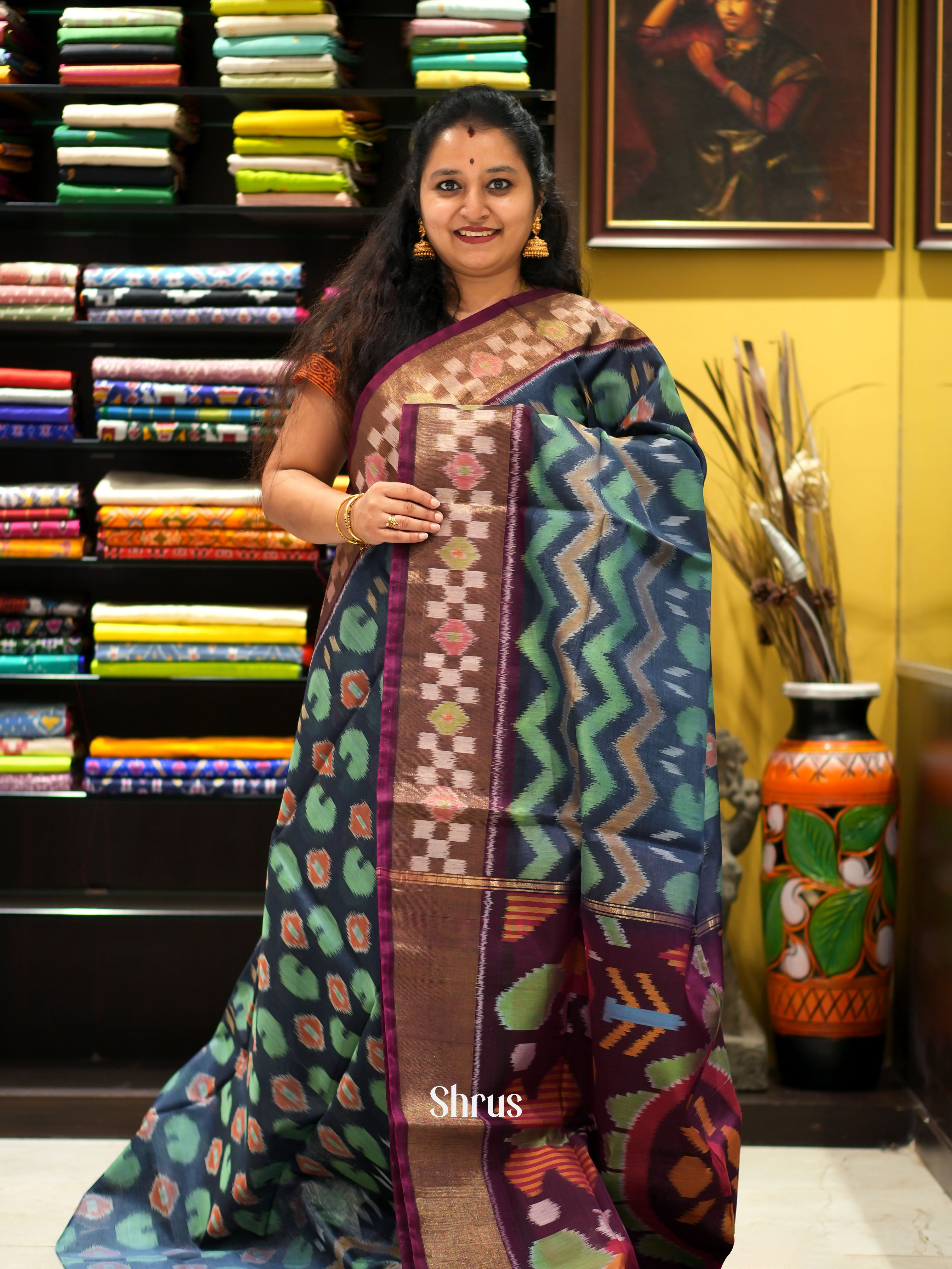 Green & Purple - Pochampally sico saree - Shop on ShrusEternity.com