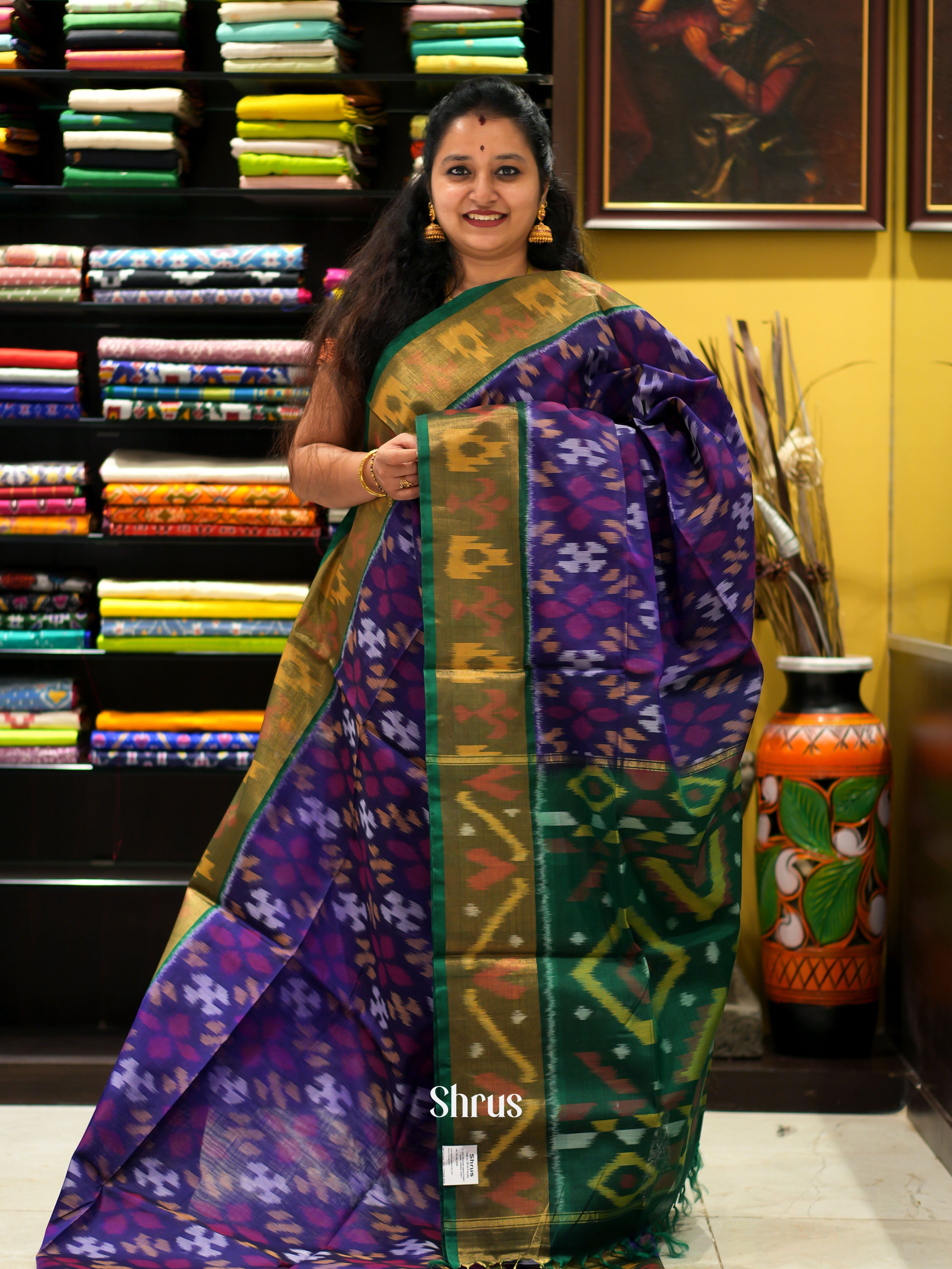 Violet & Green - Pochampally sico saree - Shop on ShrusEternity.com