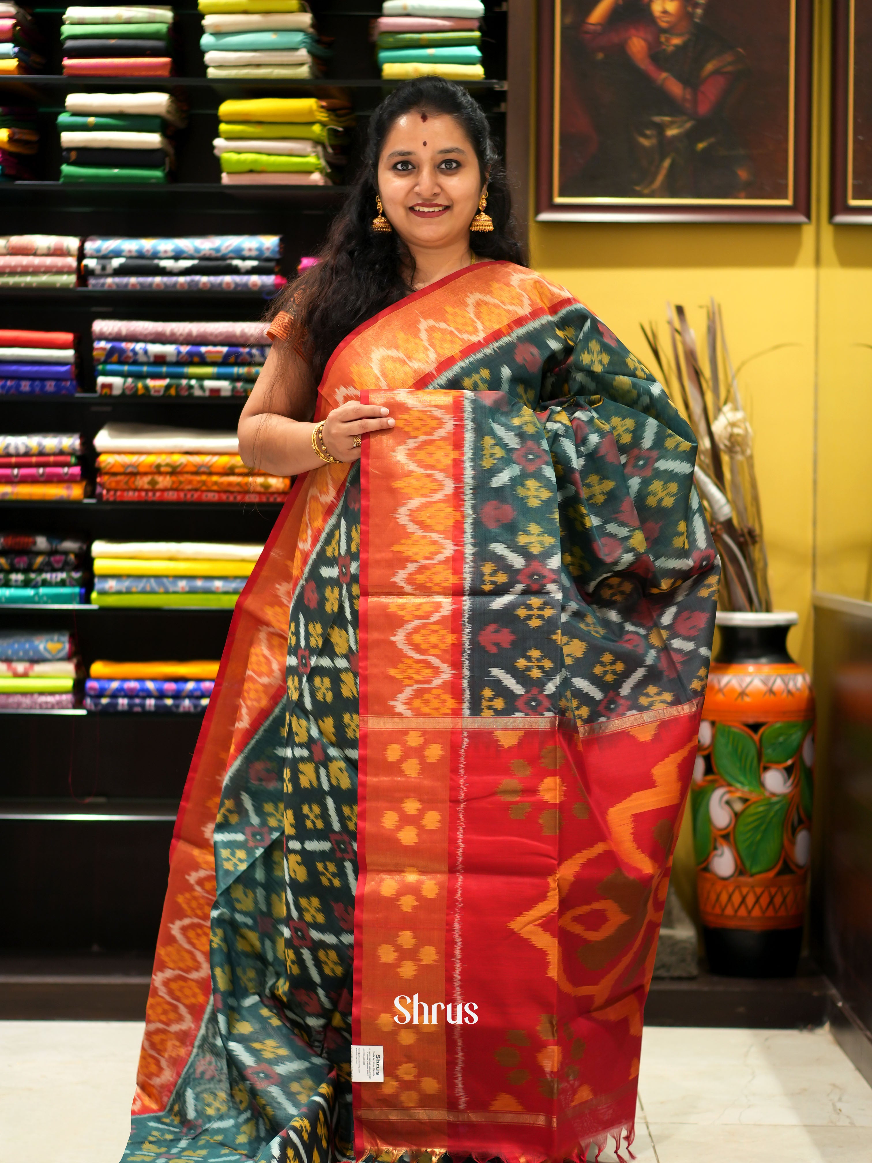 Grey & Red - Pochampally sico saree - Shop on ShrusEternity.com