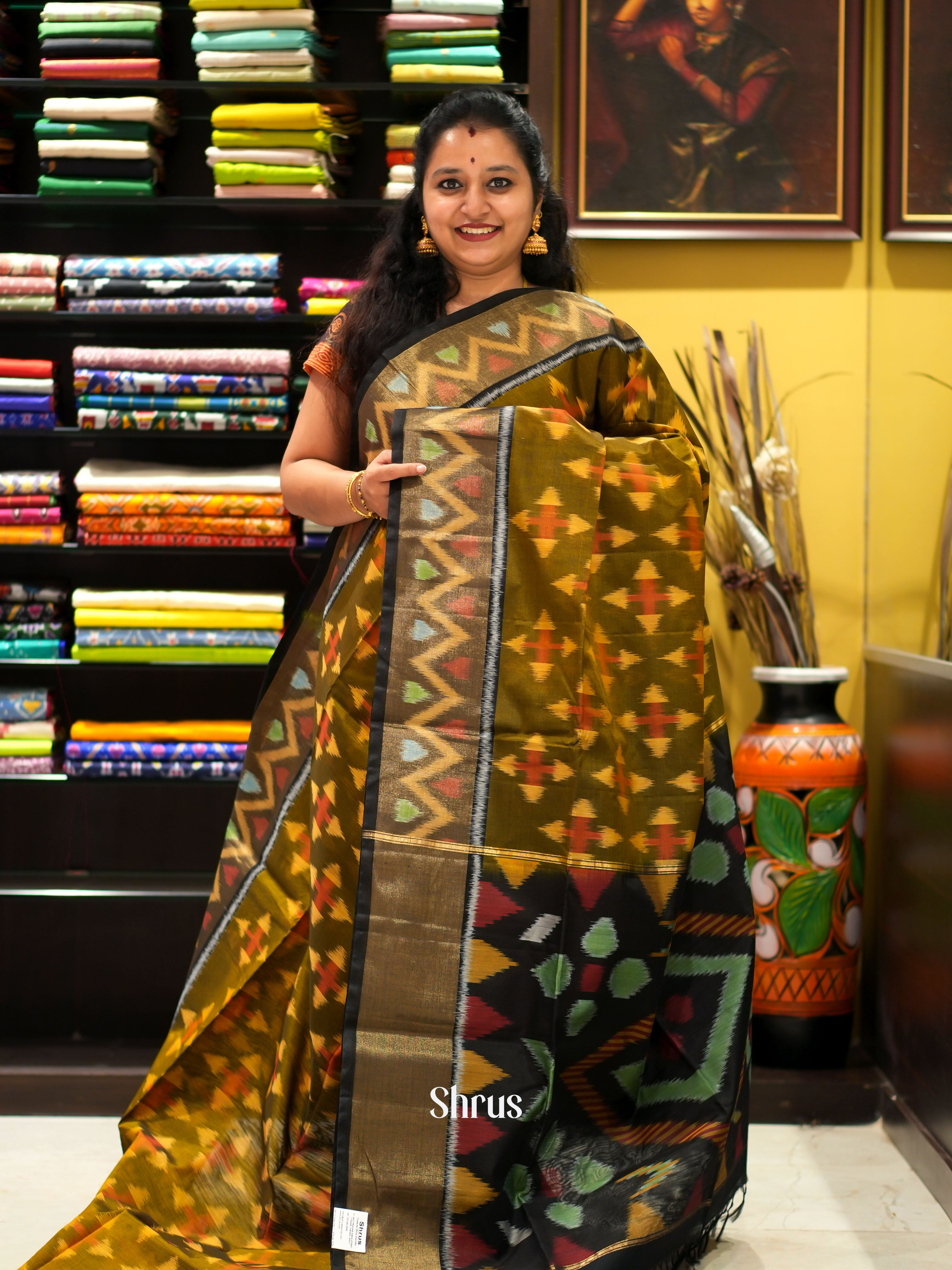 Mehandi & Green - Pochampally sico saree - Shop on ShrusEternity.com