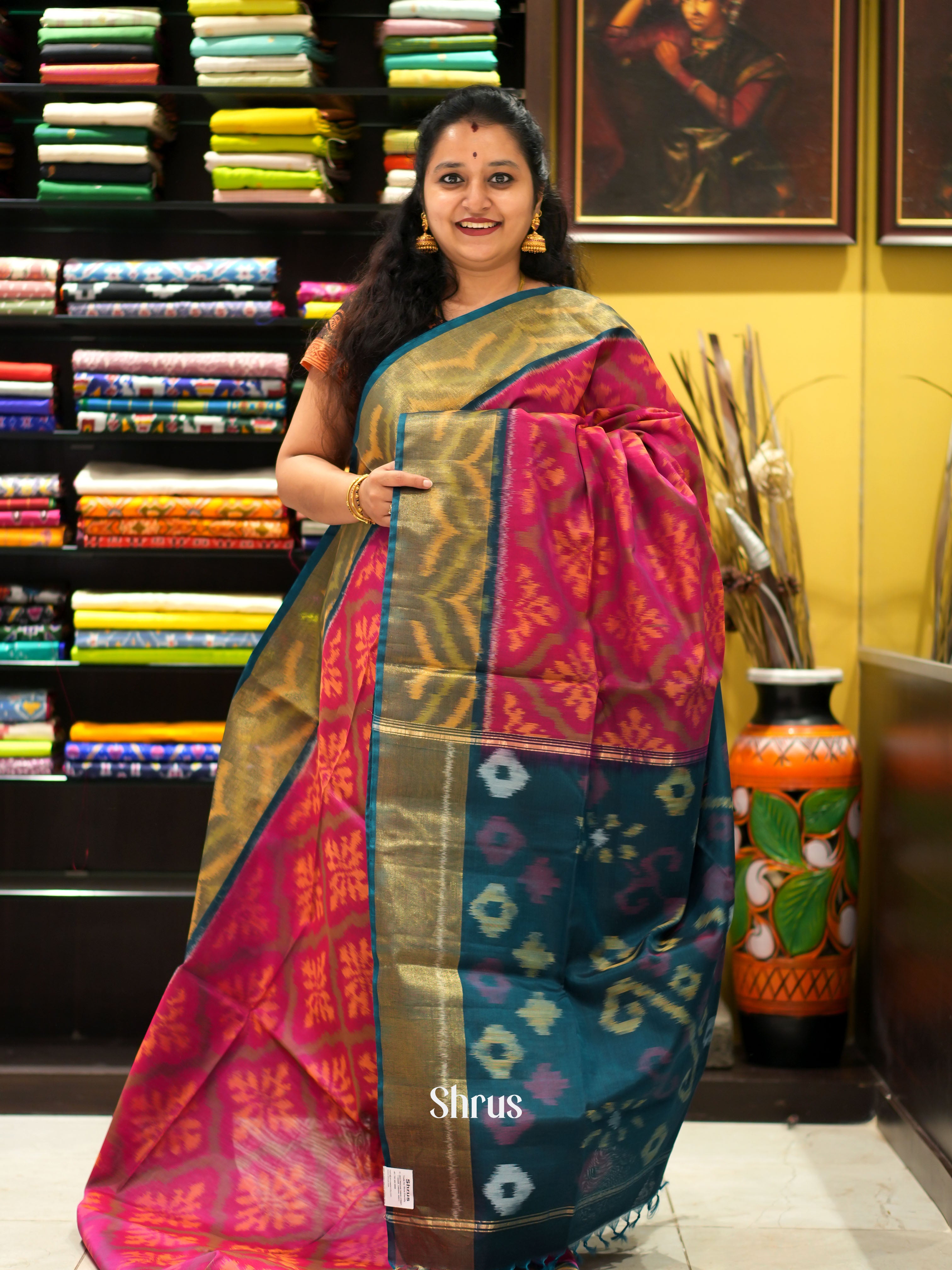 Red & Peacock Green- Pochampally sico saree - Shop on ShrusEternity.com