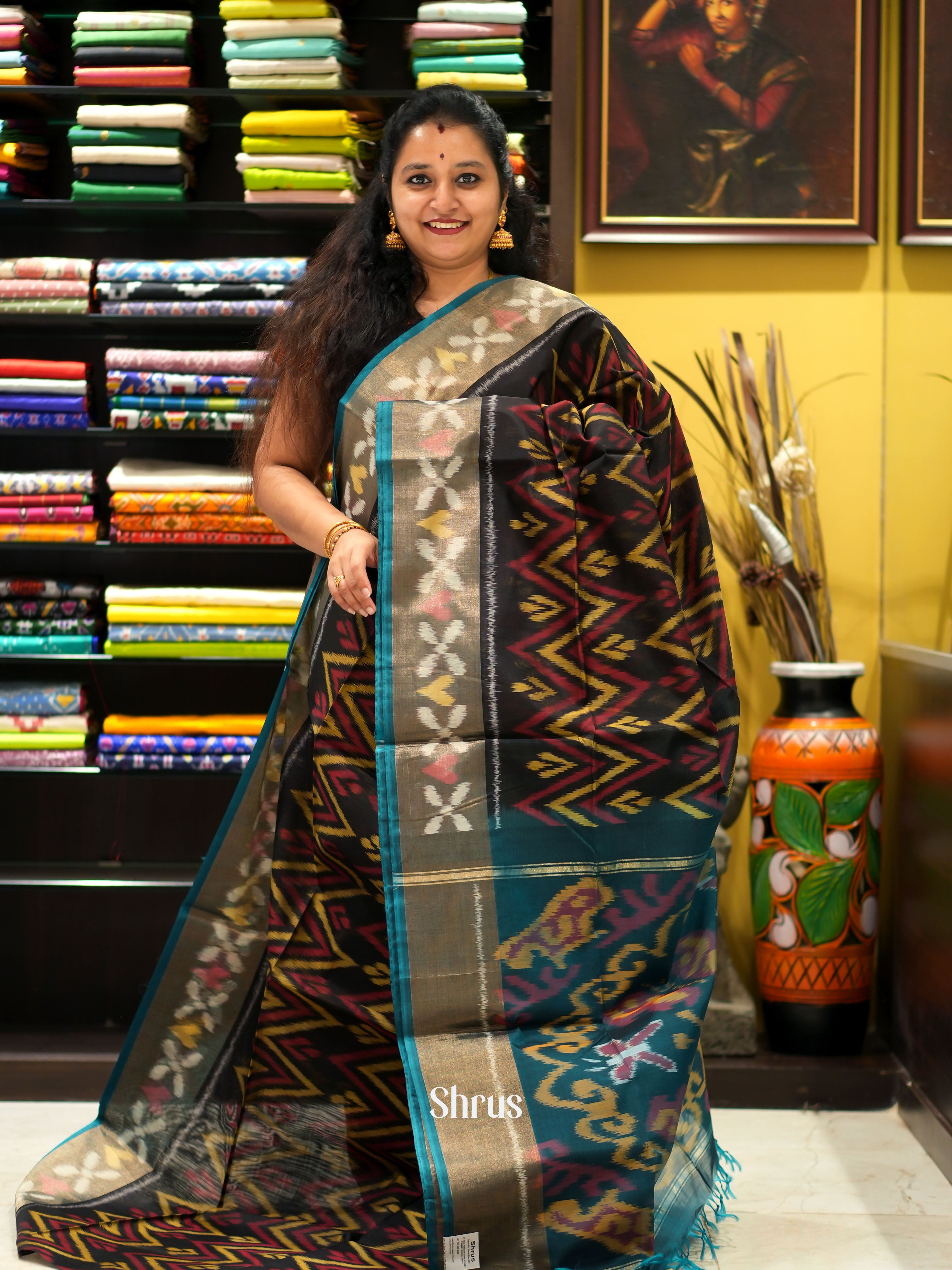 Black & Green - Pochampally sico saree - Shop on ShrusEternity.com