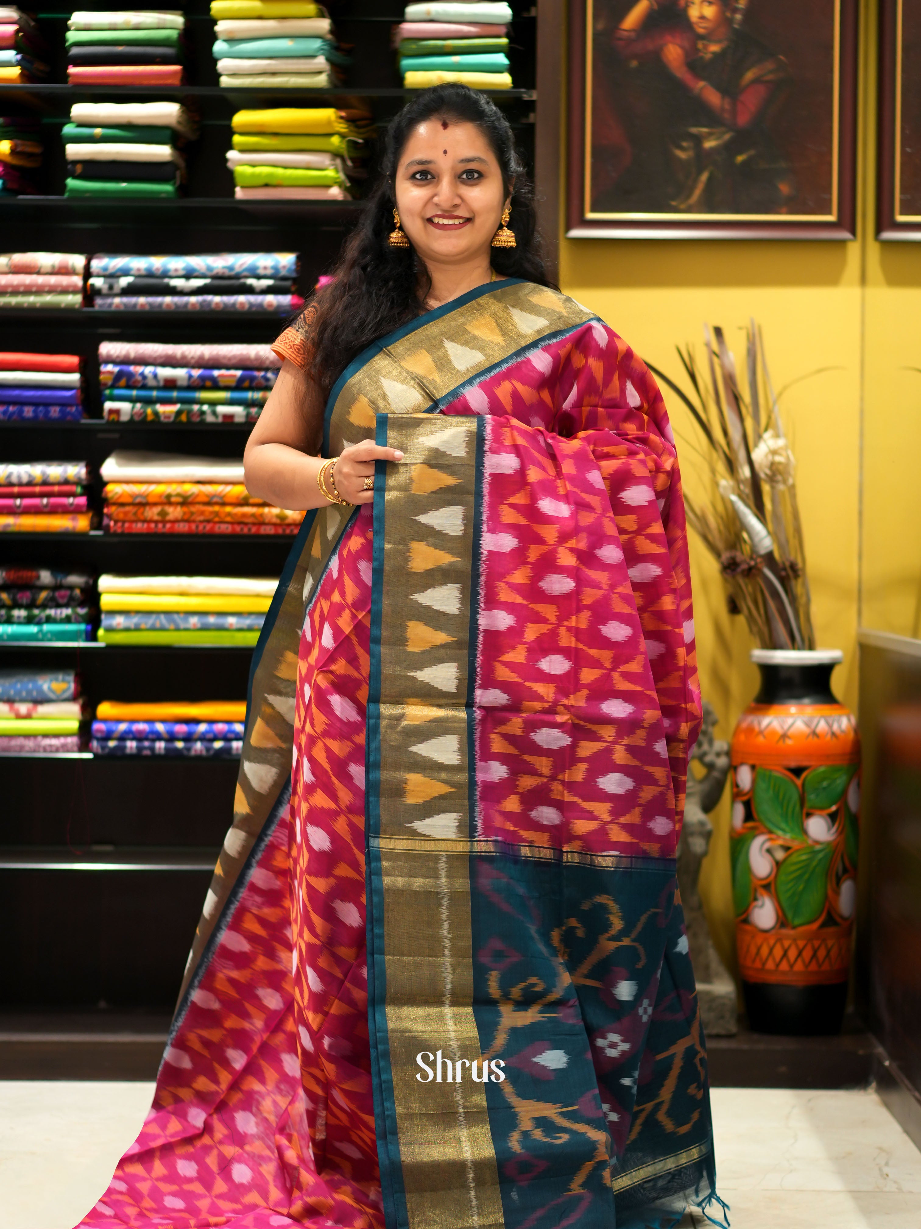 Pink & Blue - Pochampally sico saree - Shop on ShrusEternity.com
