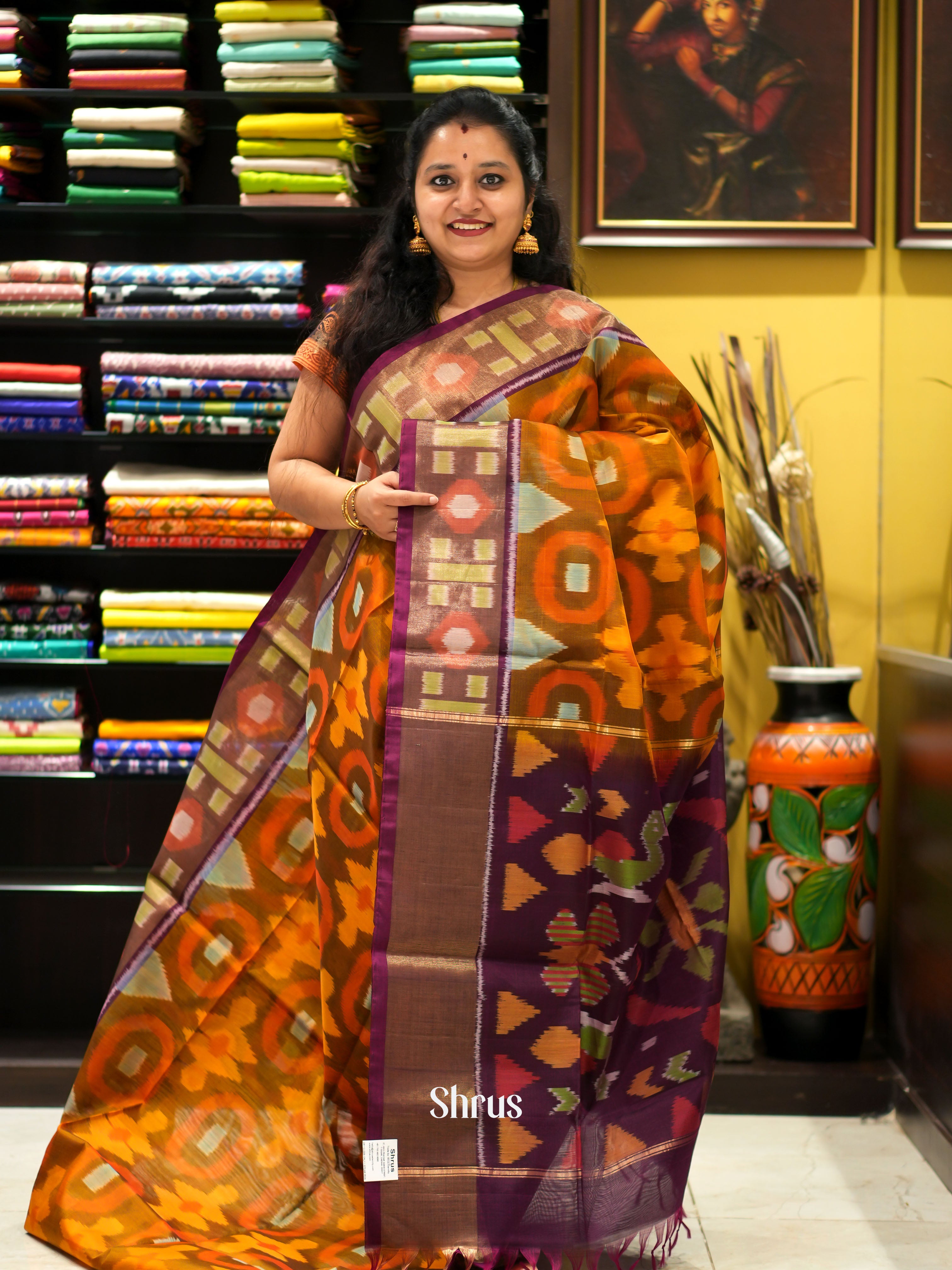 Orange & Purple - Pochampally sico saree - Shop on ShrusEternity.com