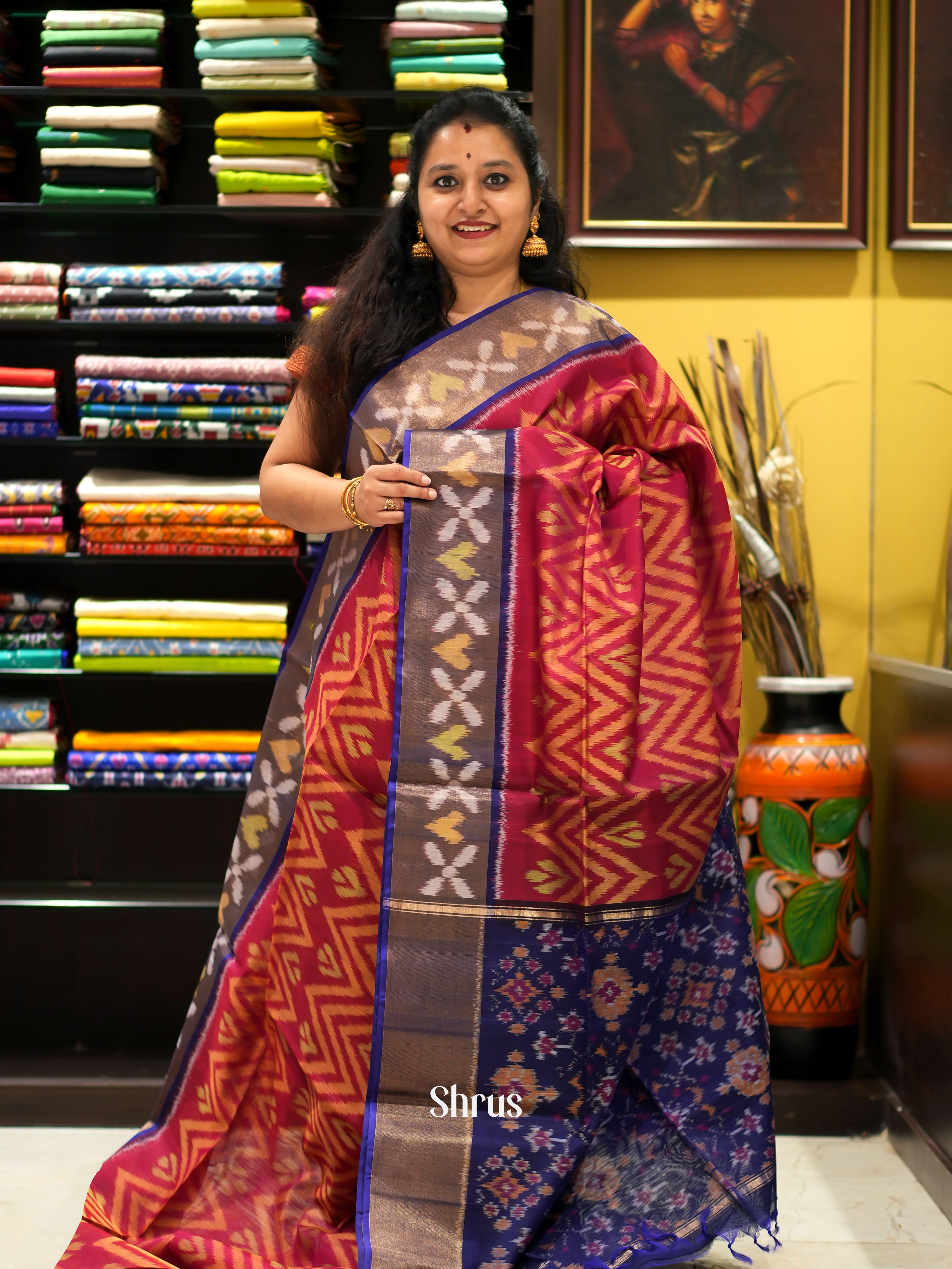 Red & Violet - Pochampally sico saree - Shop on ShrusEternity.com