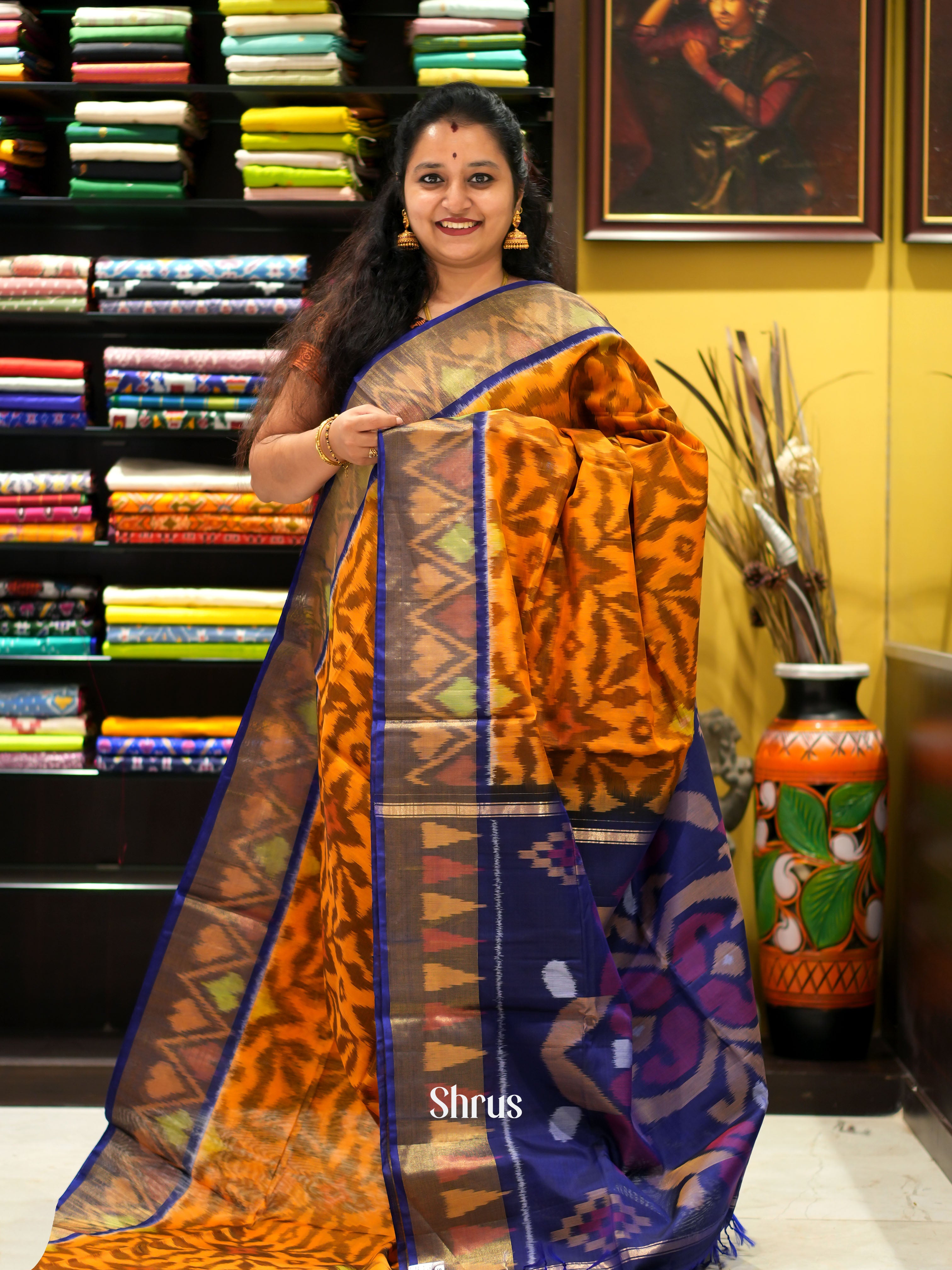 Orange & Violet - Pochampally sico saree - Shop on ShrusEternity.com