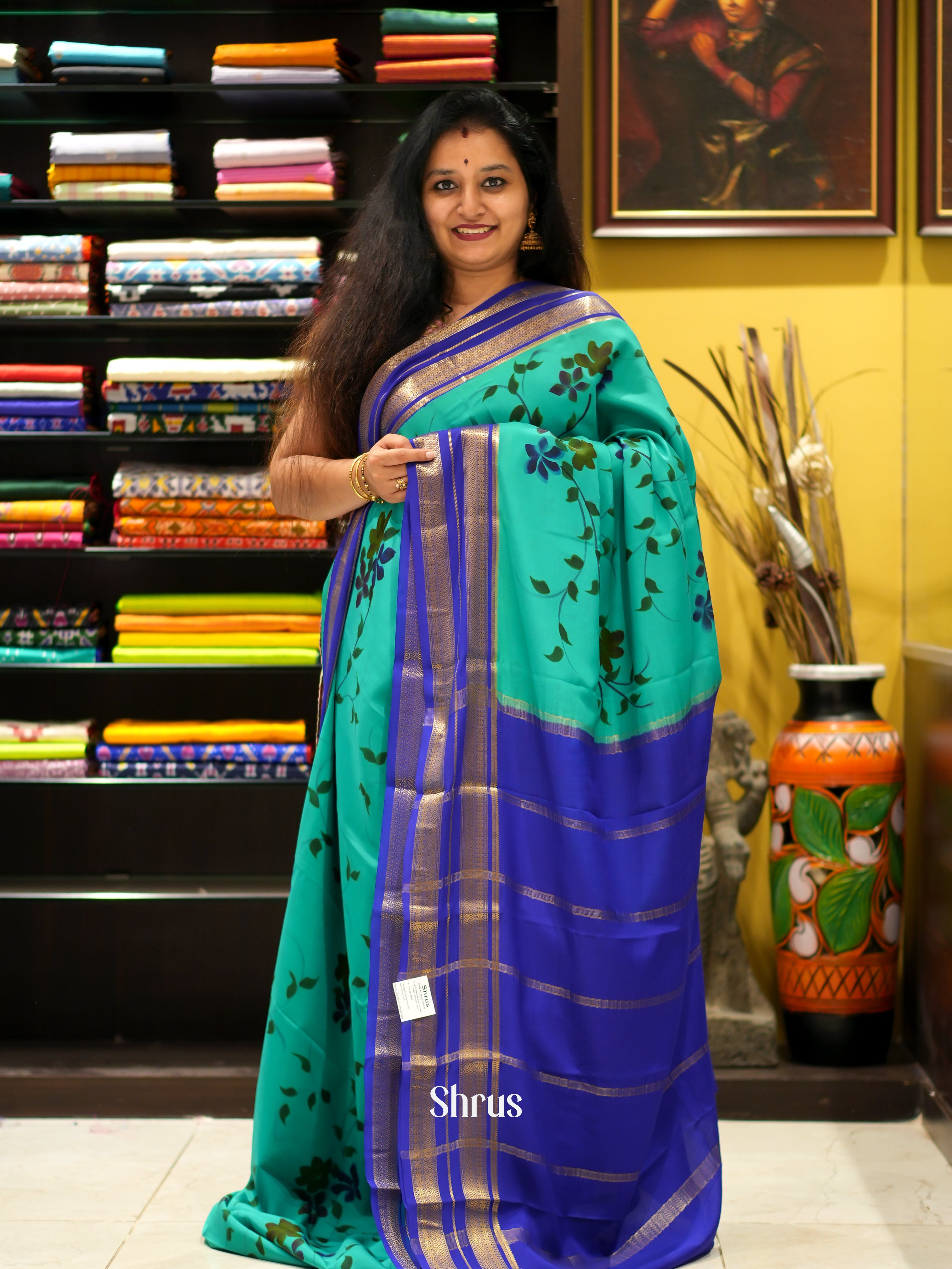 Green & Blue - Mysore Silk Saree - Shop on ShrusEternity.com