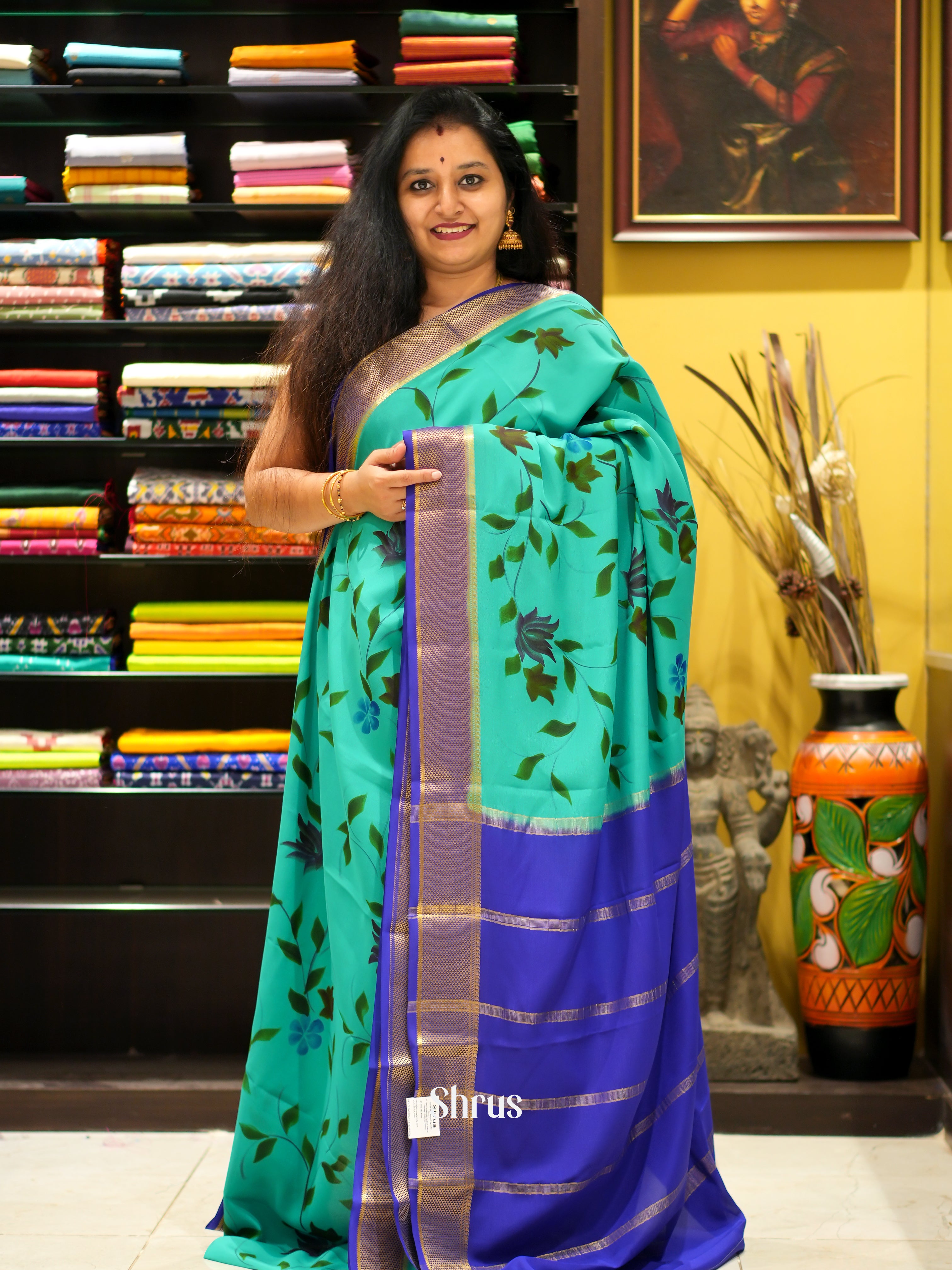 Green & Blue - Mysore Silk Saree - Shop on ShrusEternity.com