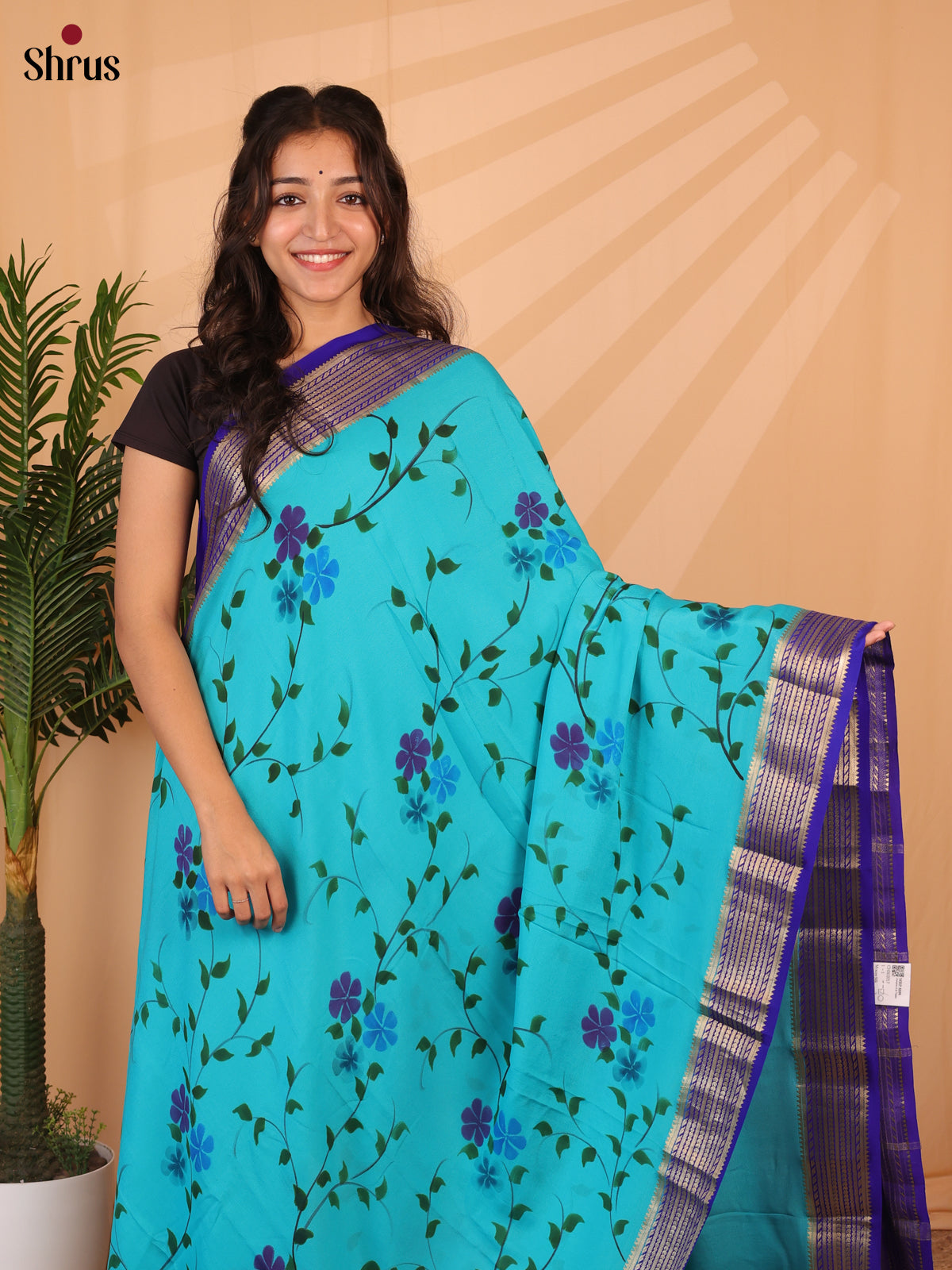 Teal & Blue - Mysore Silk Saree - Shop on ShrusEternity.com