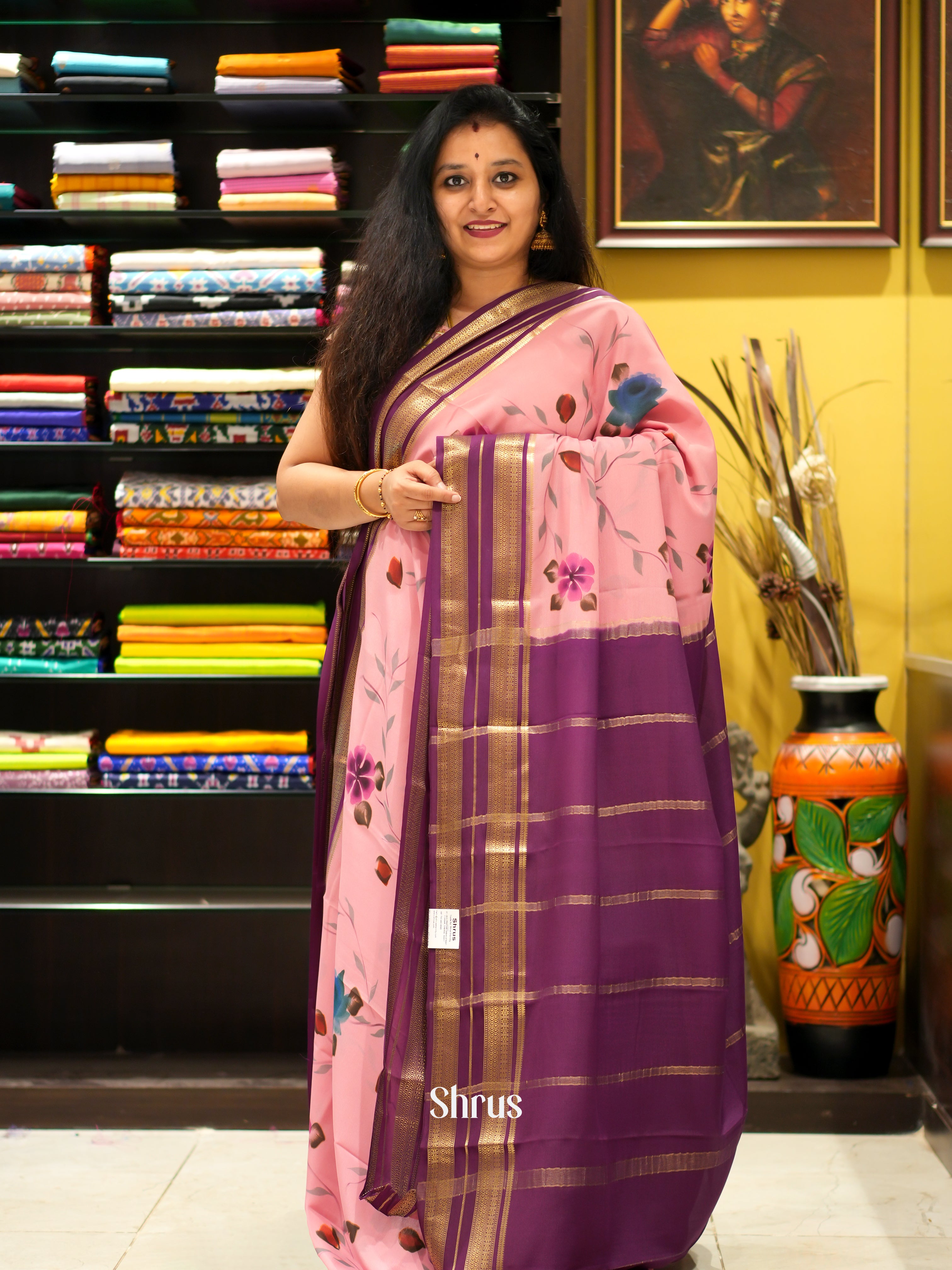 Pink & Purple - Mysore Silk Saree - Shop on ShrusEternity.com