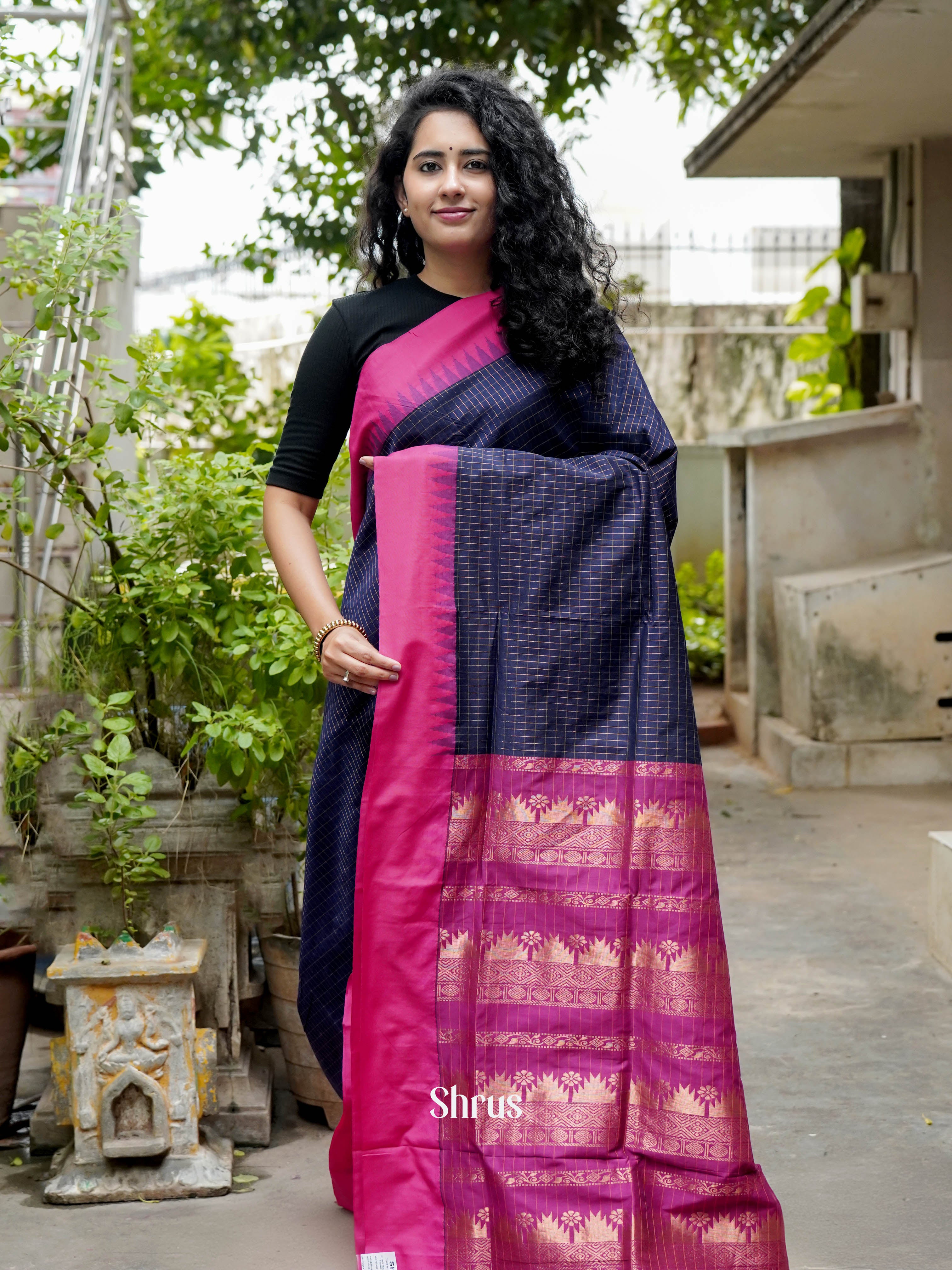 Blue & Pink - Kalyani Cotton Saree - Shop on ShrusEternity.com