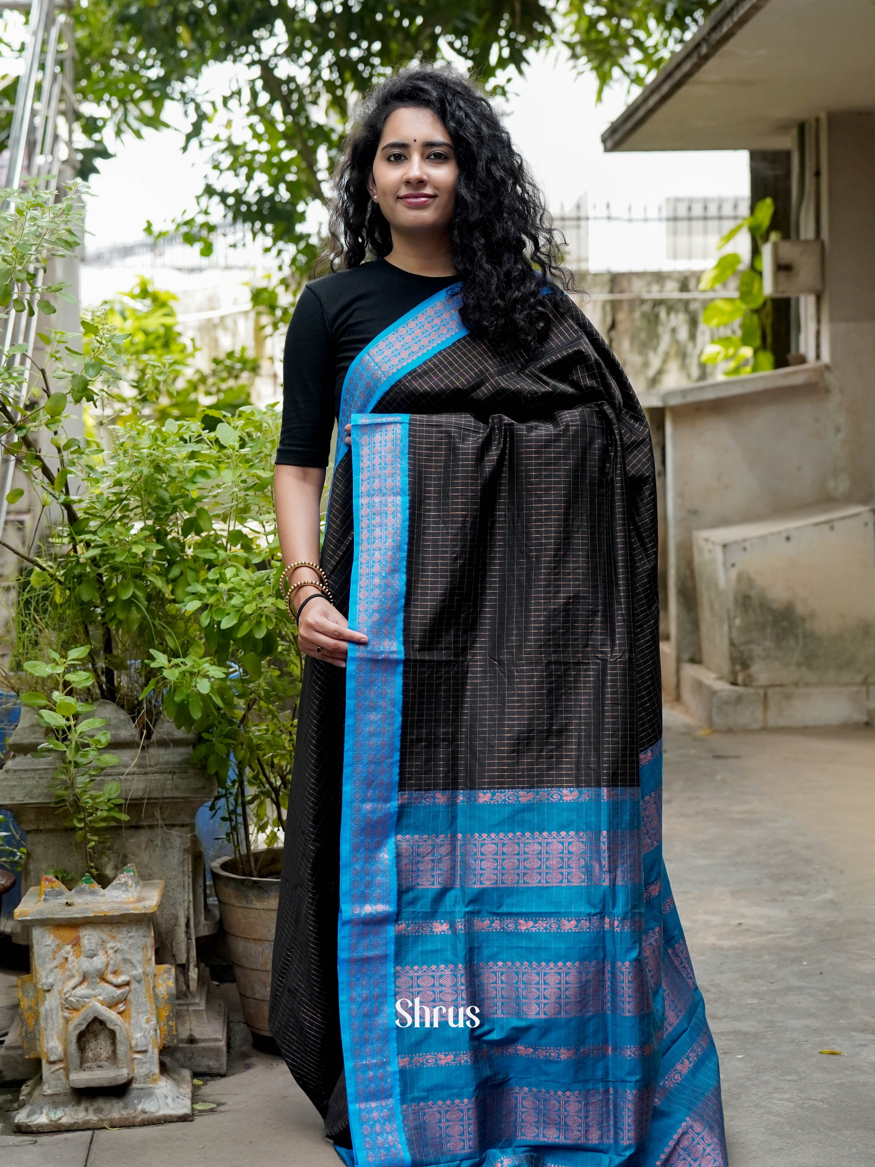 Black & Blue - Kalyani Cotton Saree - Shop on ShrusEternity.com