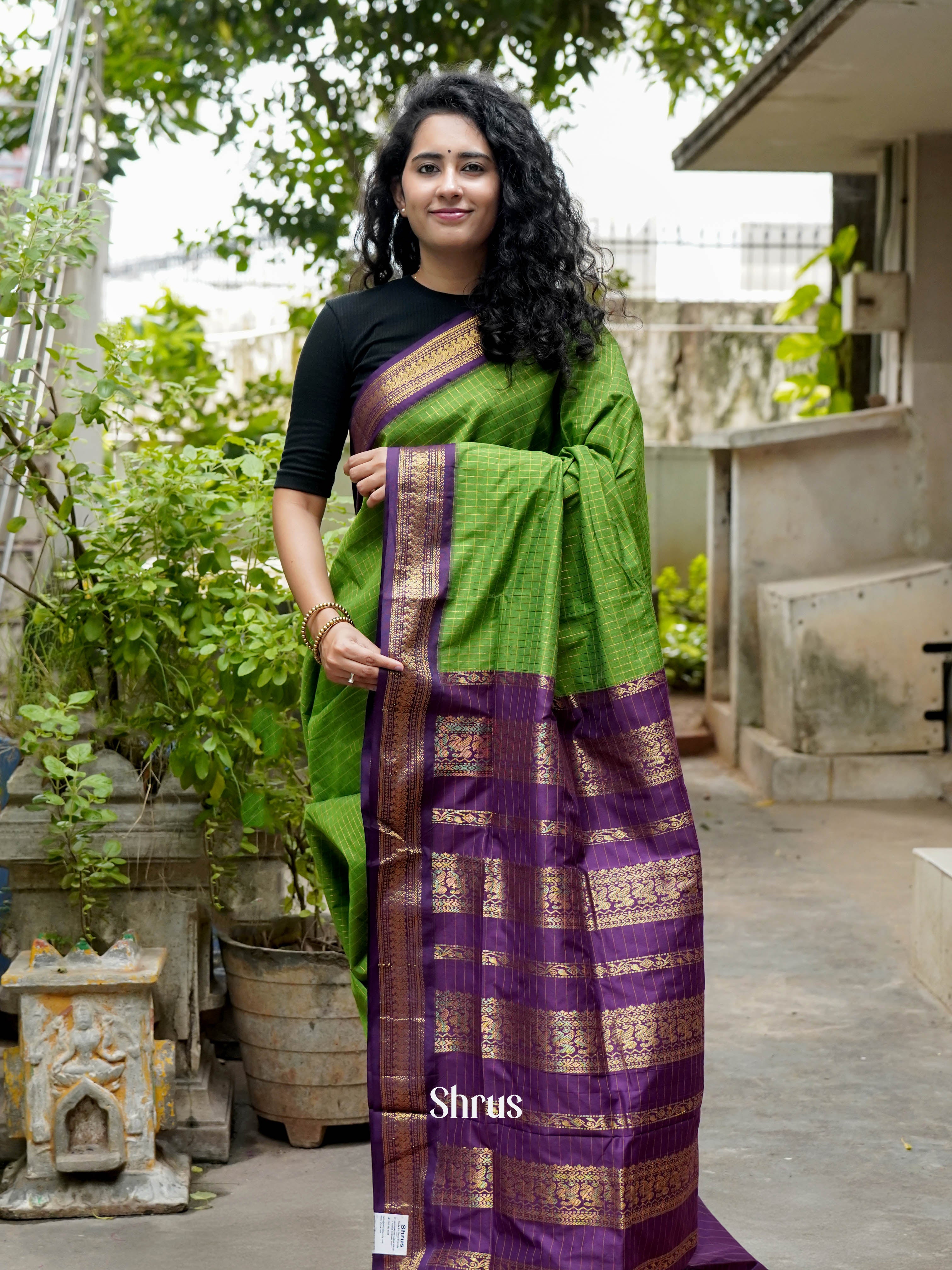 Green & Purple - Kalyani Cotton Saree - Shop on ShrusEternity.com