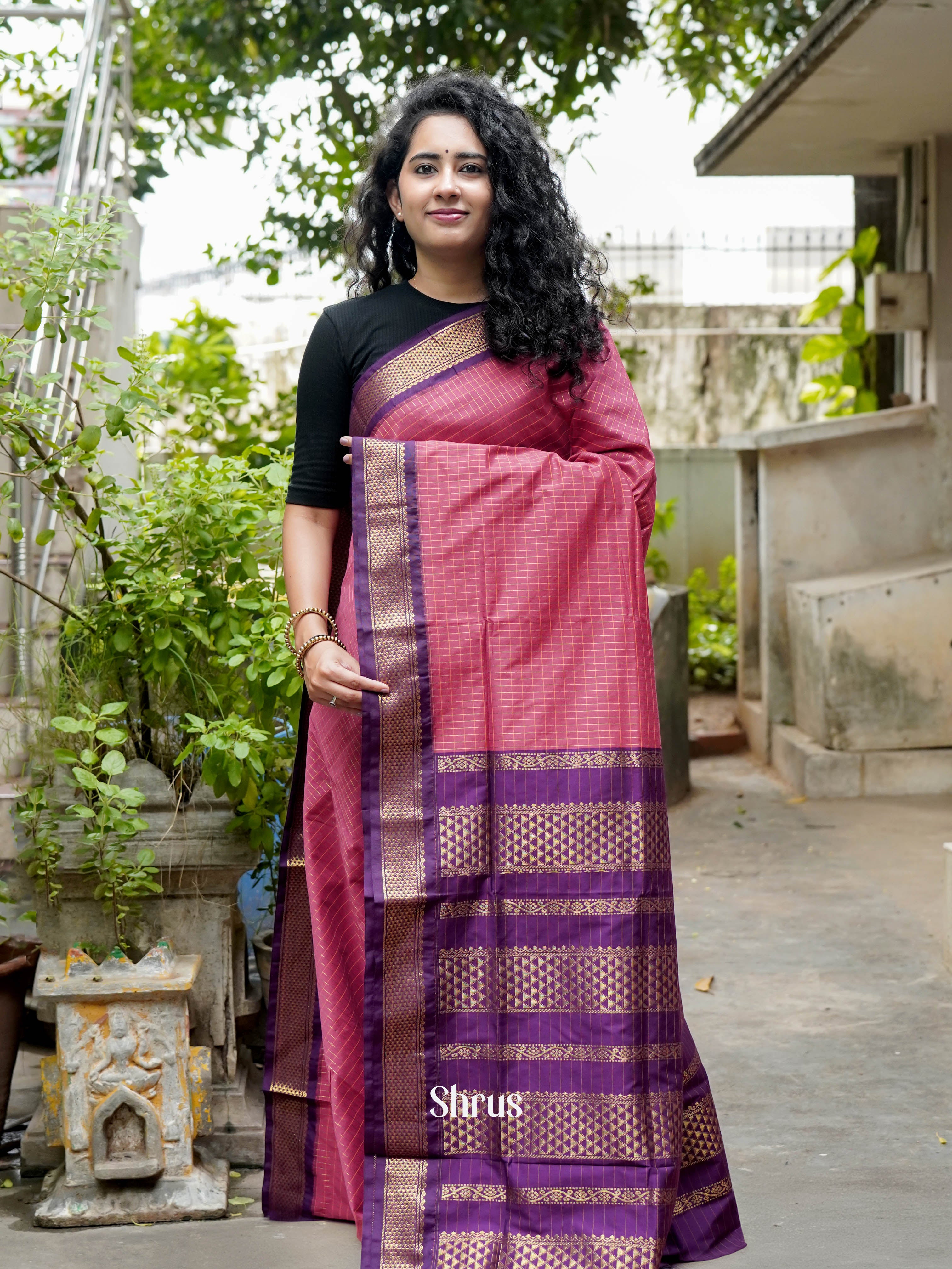 Pink & Purple - Kalyani Cotton Saree - Shop on ShrusEternity.com