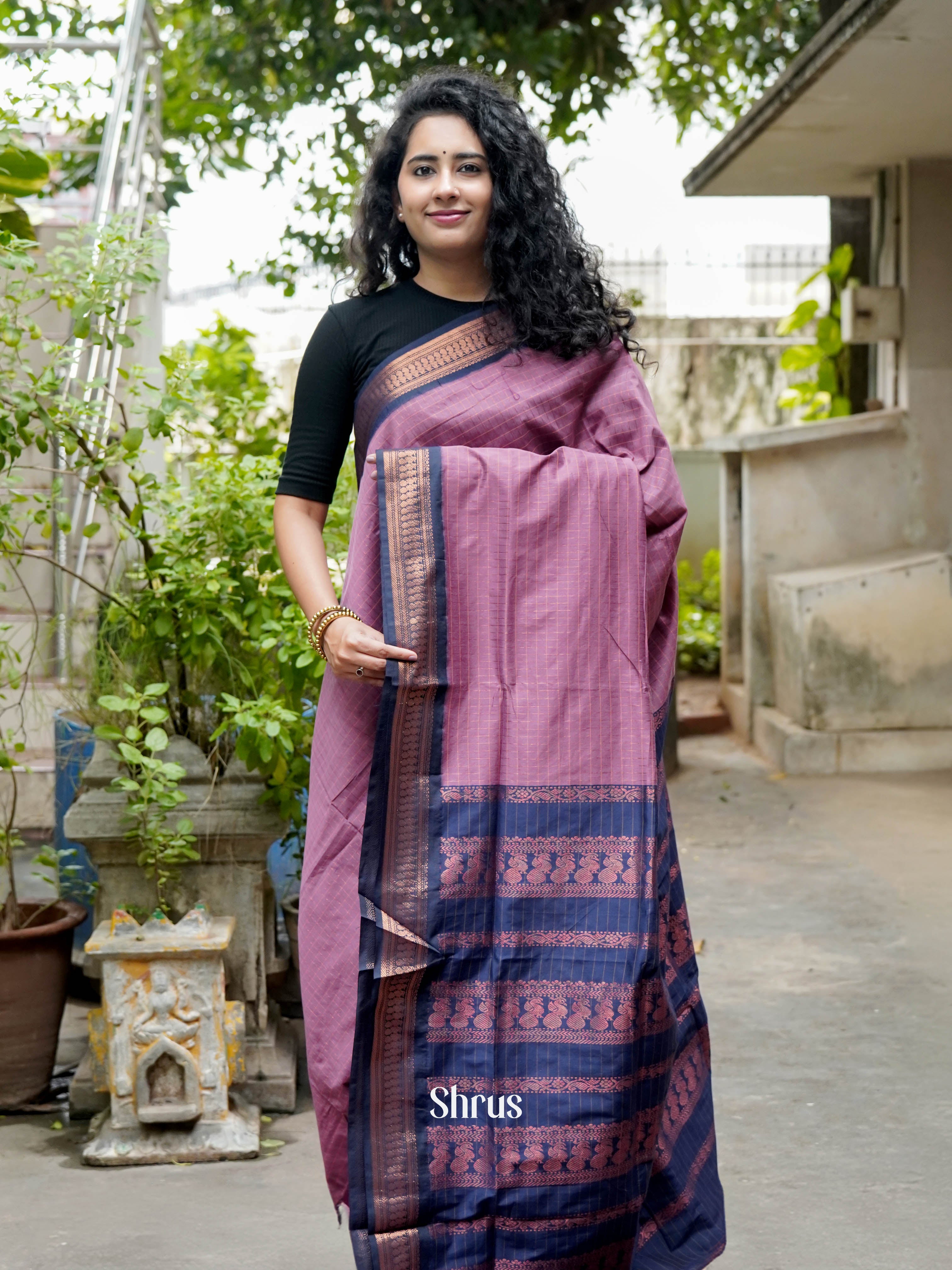 Onion Pink & Blue - Kalyani Cotton Saree - Shop on ShrusEternity.com