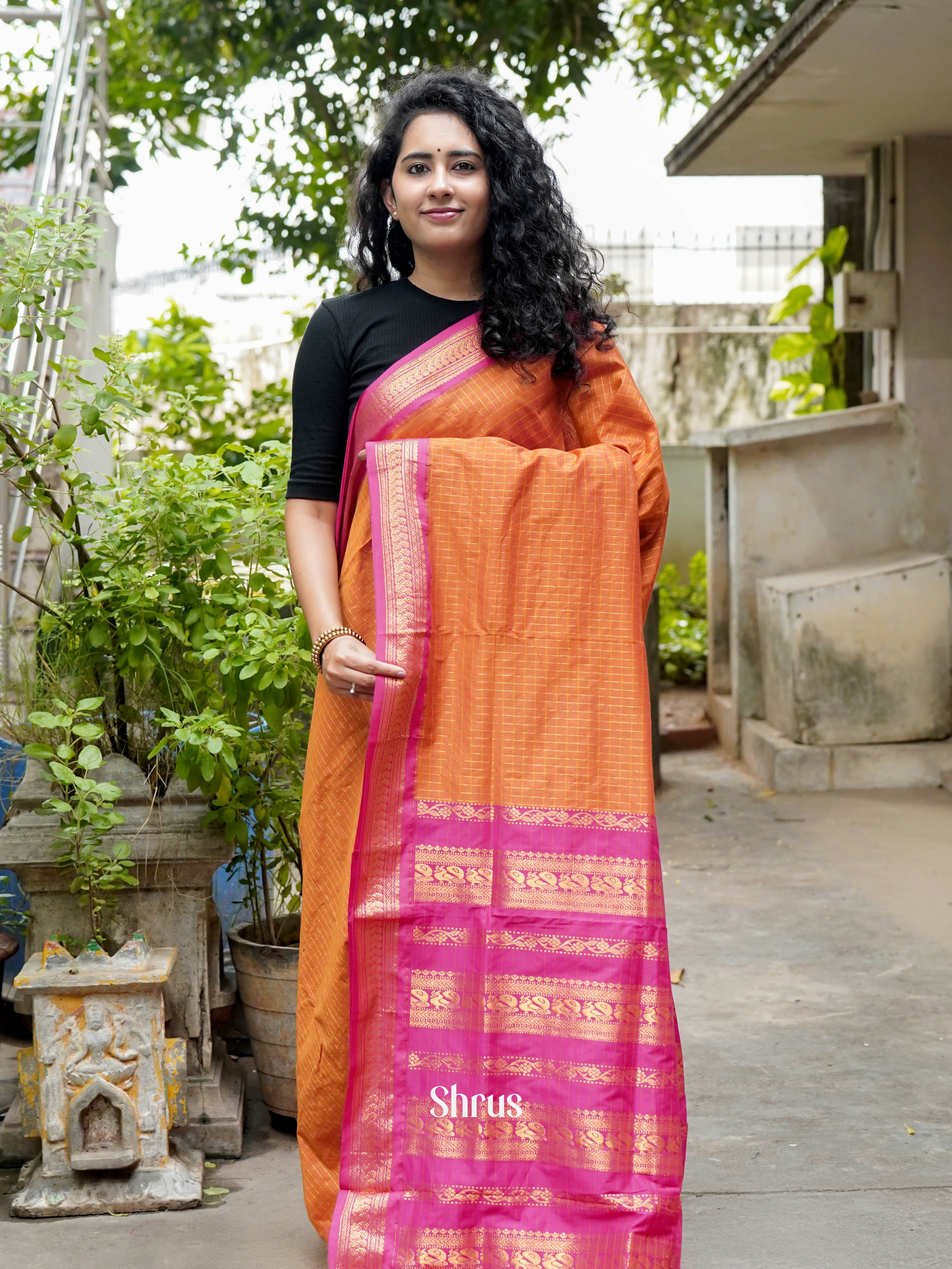 Orange & Pink - Kalyani Cotton Saree - Shop on ShrusEternity.com