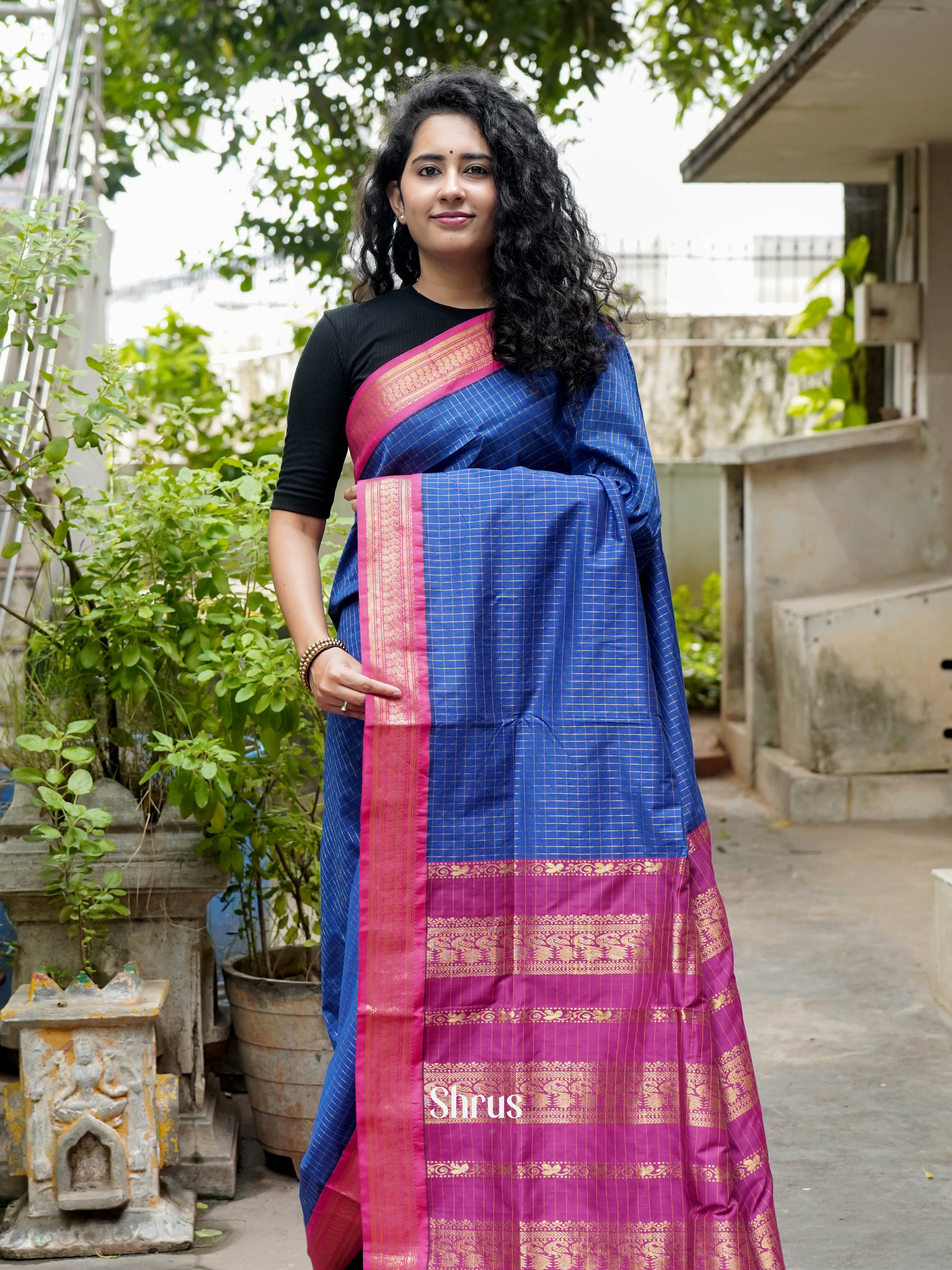 Blue & Pink - Kalyani Cotton Saree - Shop on ShrusEternity.com