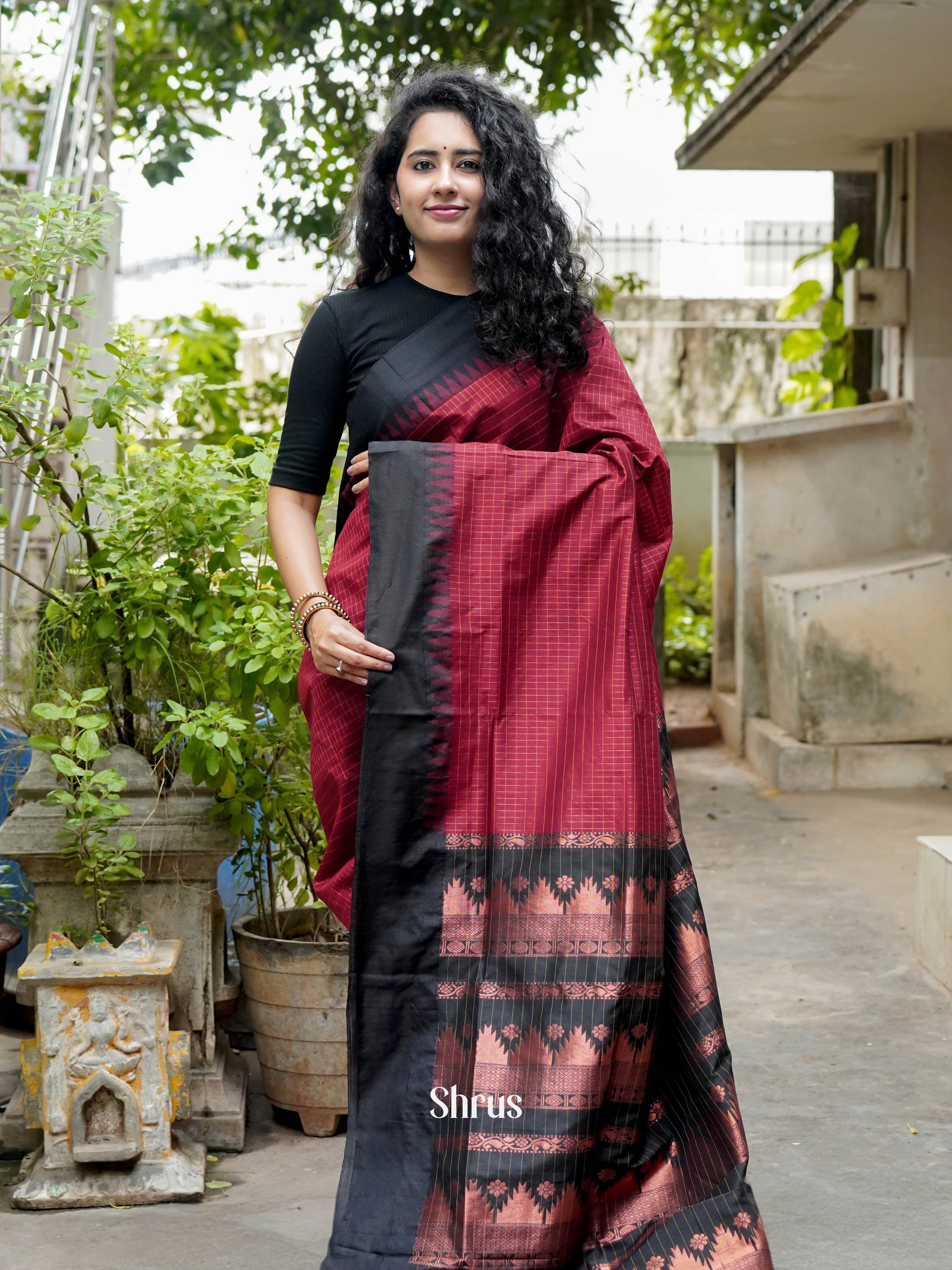 Red & Black - Kalyani Cotton Saree - Shop on ShrusEternity.com