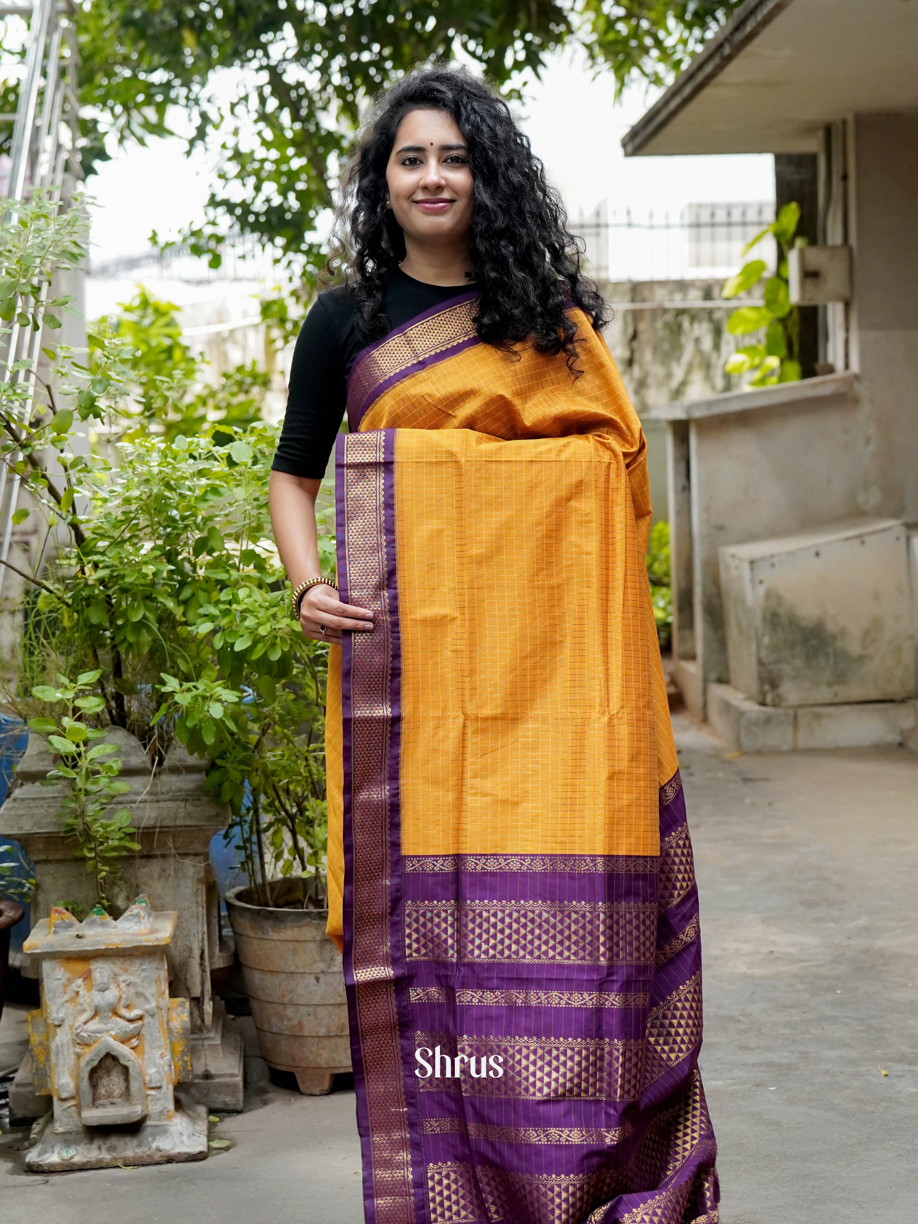 Mustard & Violet - Kalyani Cotton Saree - Shop on ShrusEternity.com