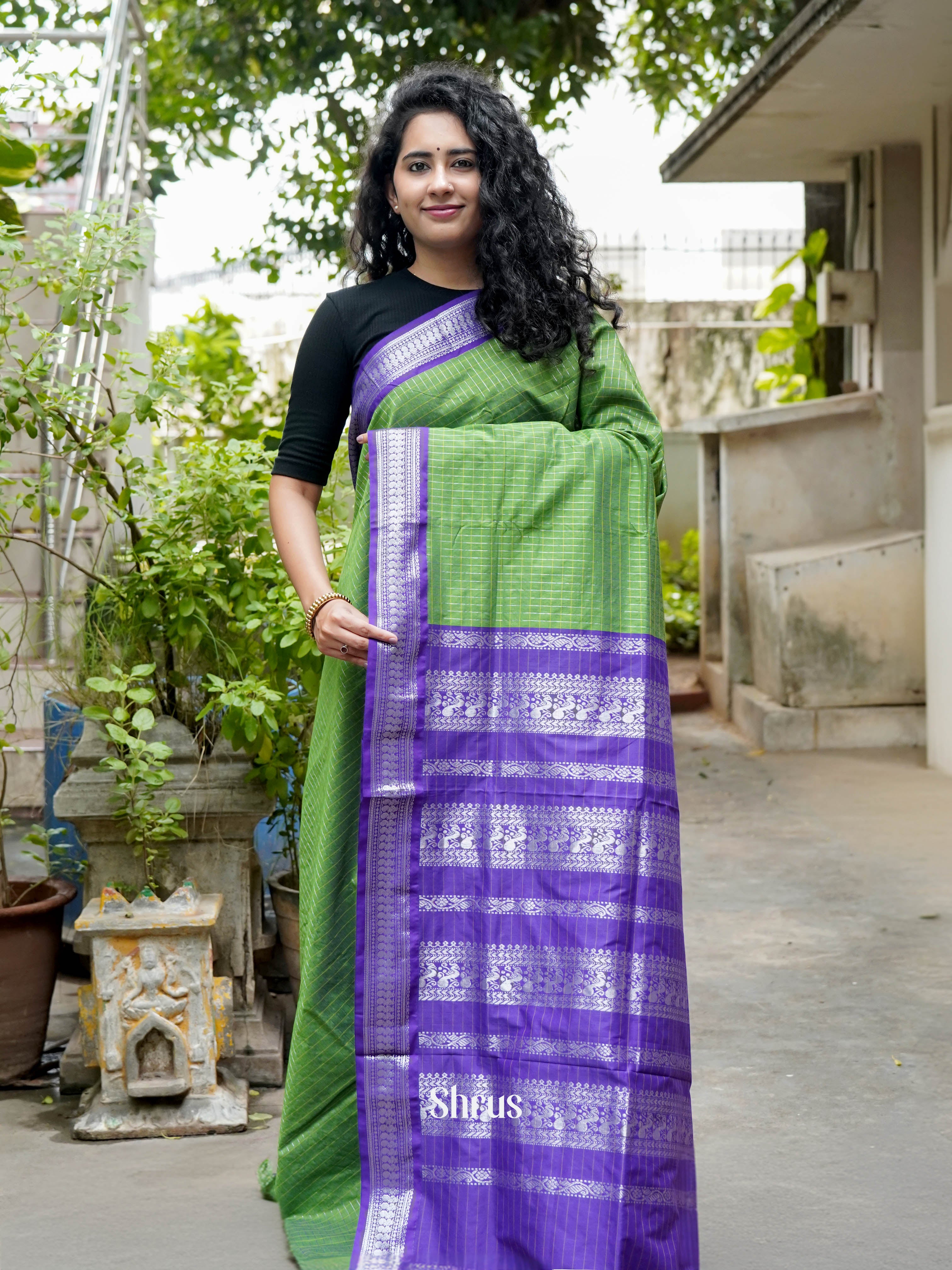 Green & Purple - Kalyani Cotton Saree - Shop on ShrusEternity.com