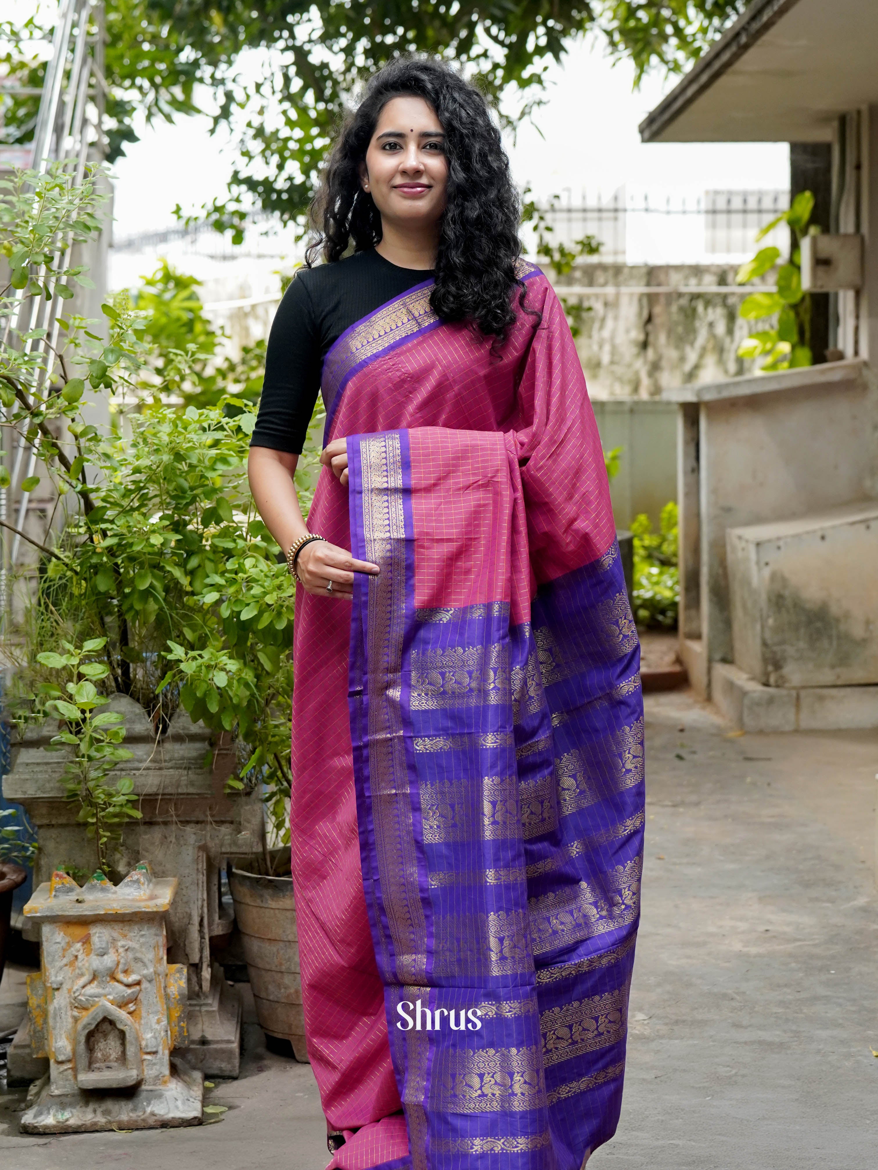 Pink & Purple - Kalyani Cotton Saree - Shop on ShrusEternity.com