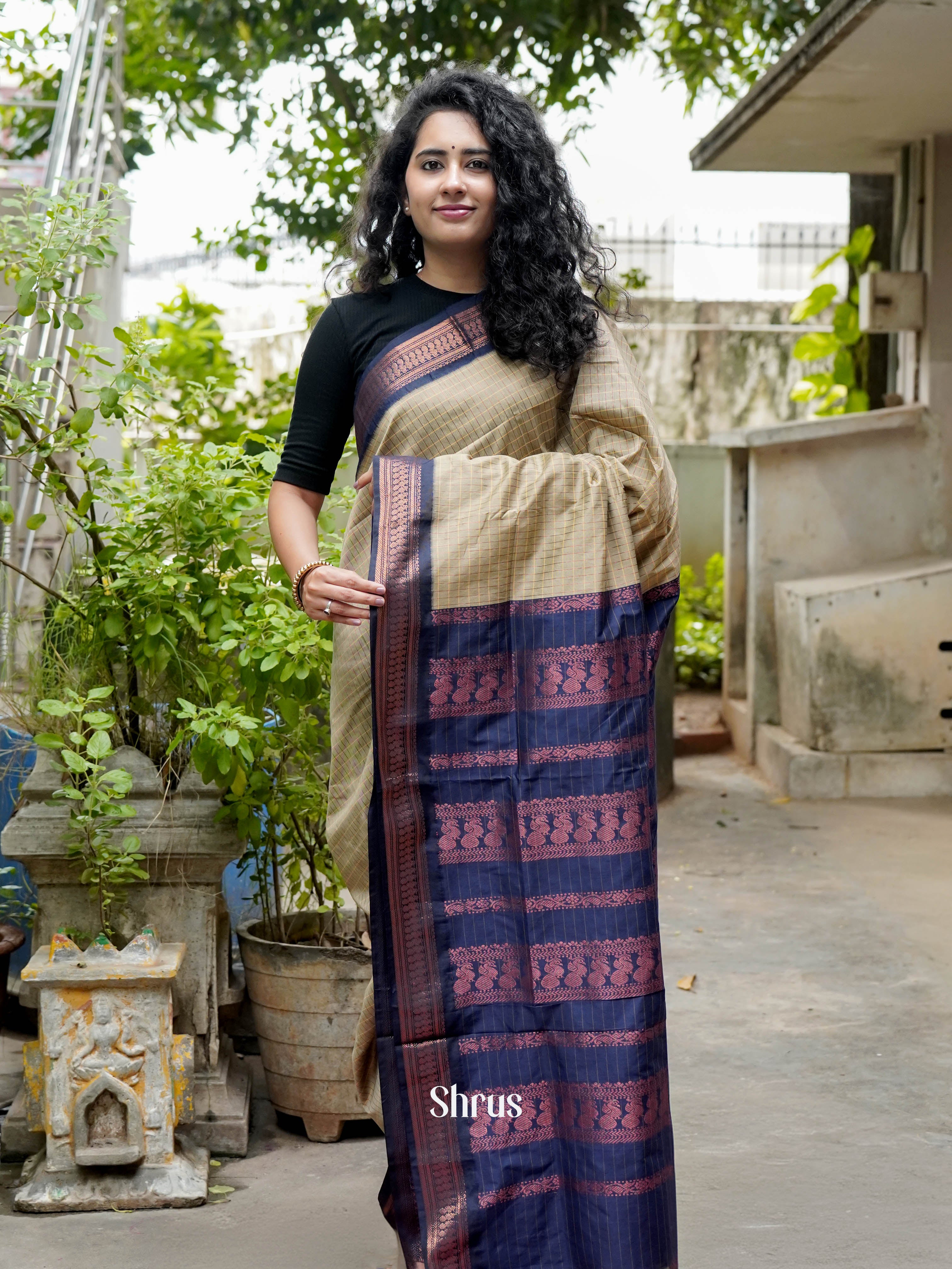 Grey & Blue - Kalyani Cotton Saree - Shop on ShrusEternity.com