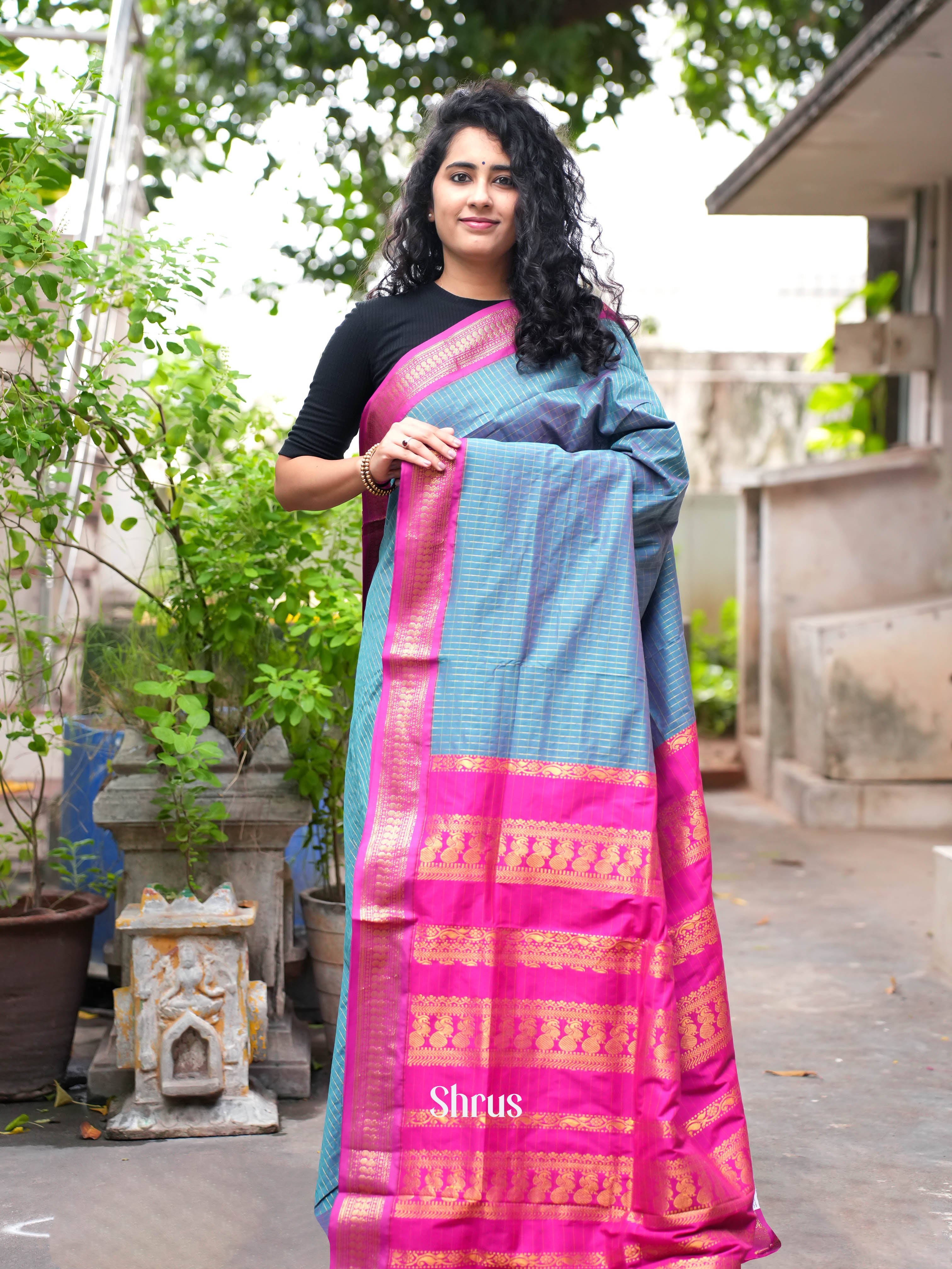 Grey & Pink - Kalyani Cotton Saree - Shop on ShrusEternity.com