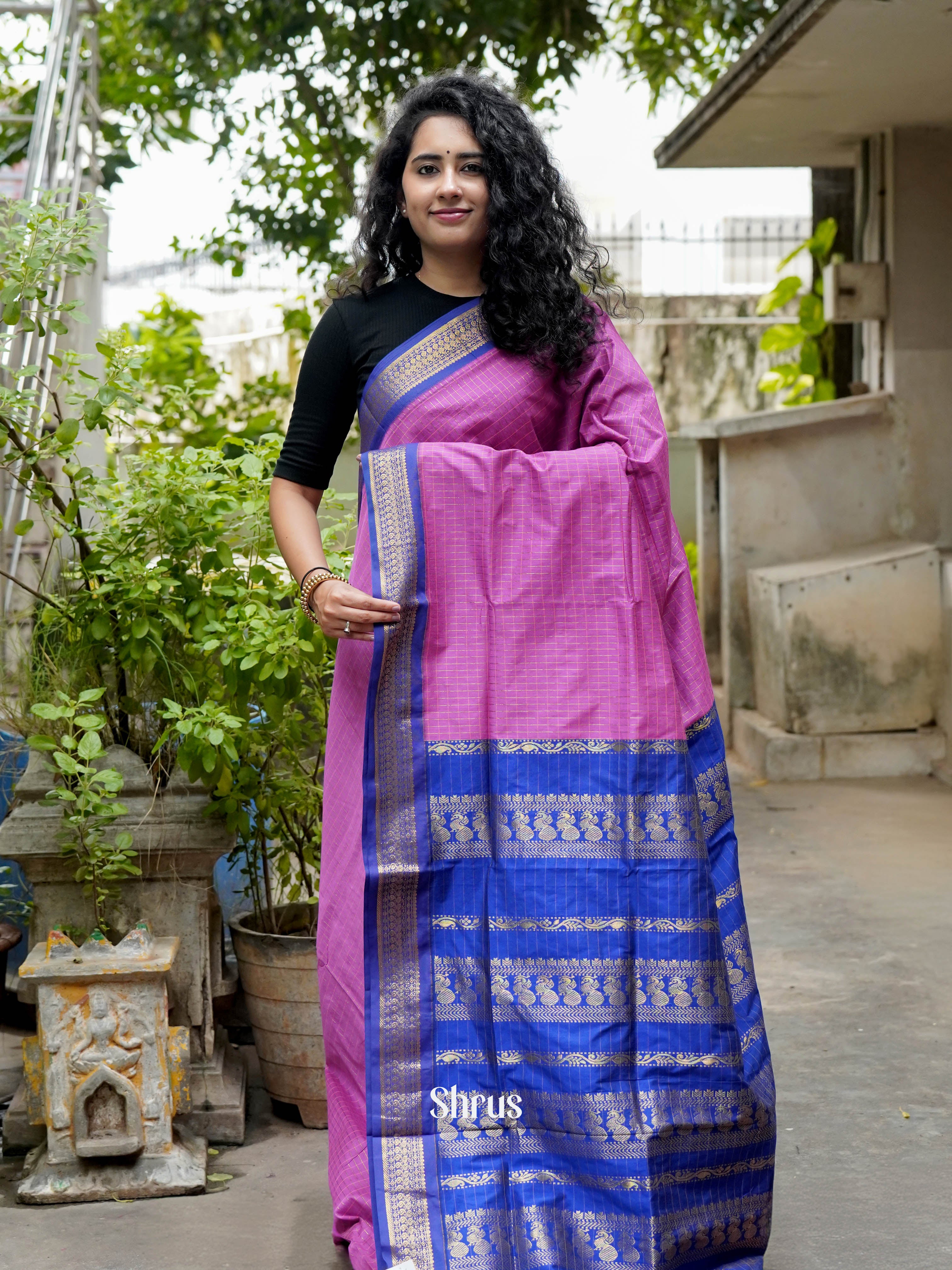 Pink & Blue - Kalyani Cotton Saree - Shop on ShrusEternity.com