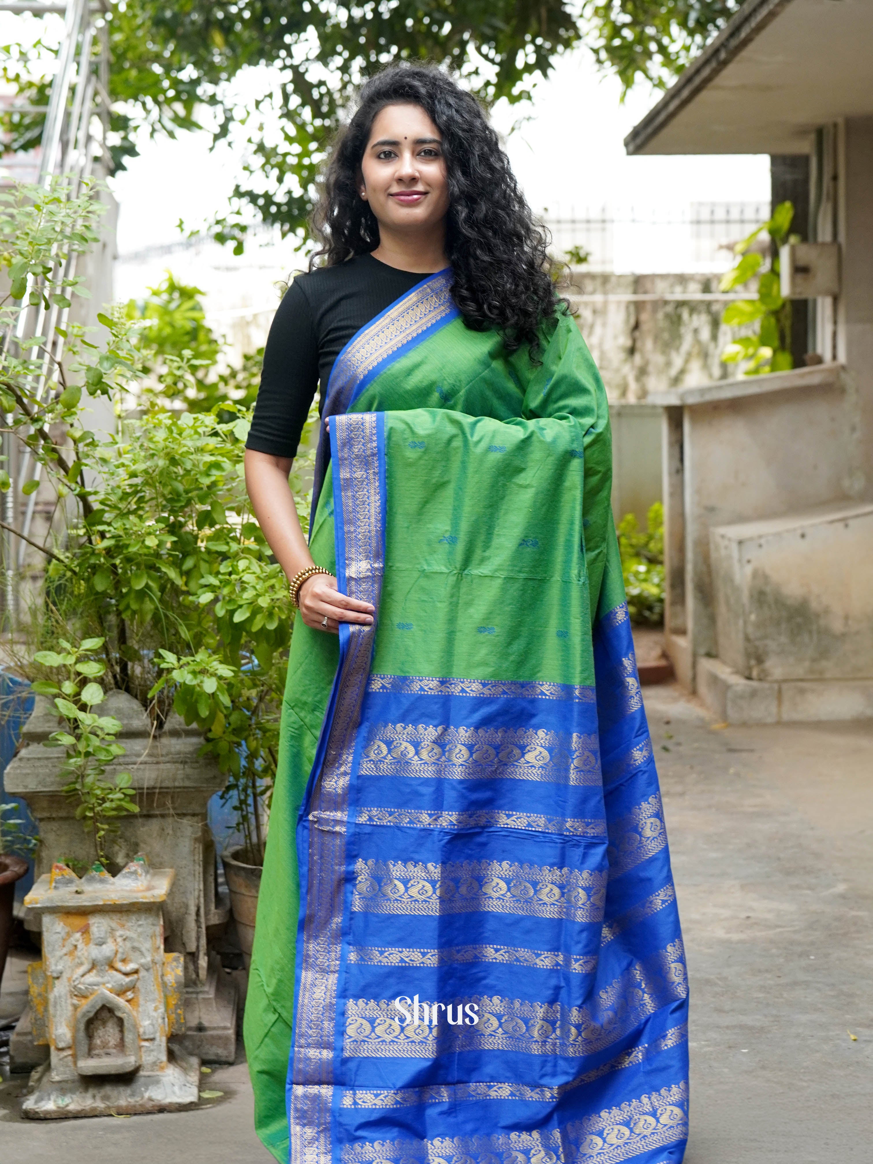 Green & Blue- Kalyani Cotton Saree - Shop on ShrusEternity.com