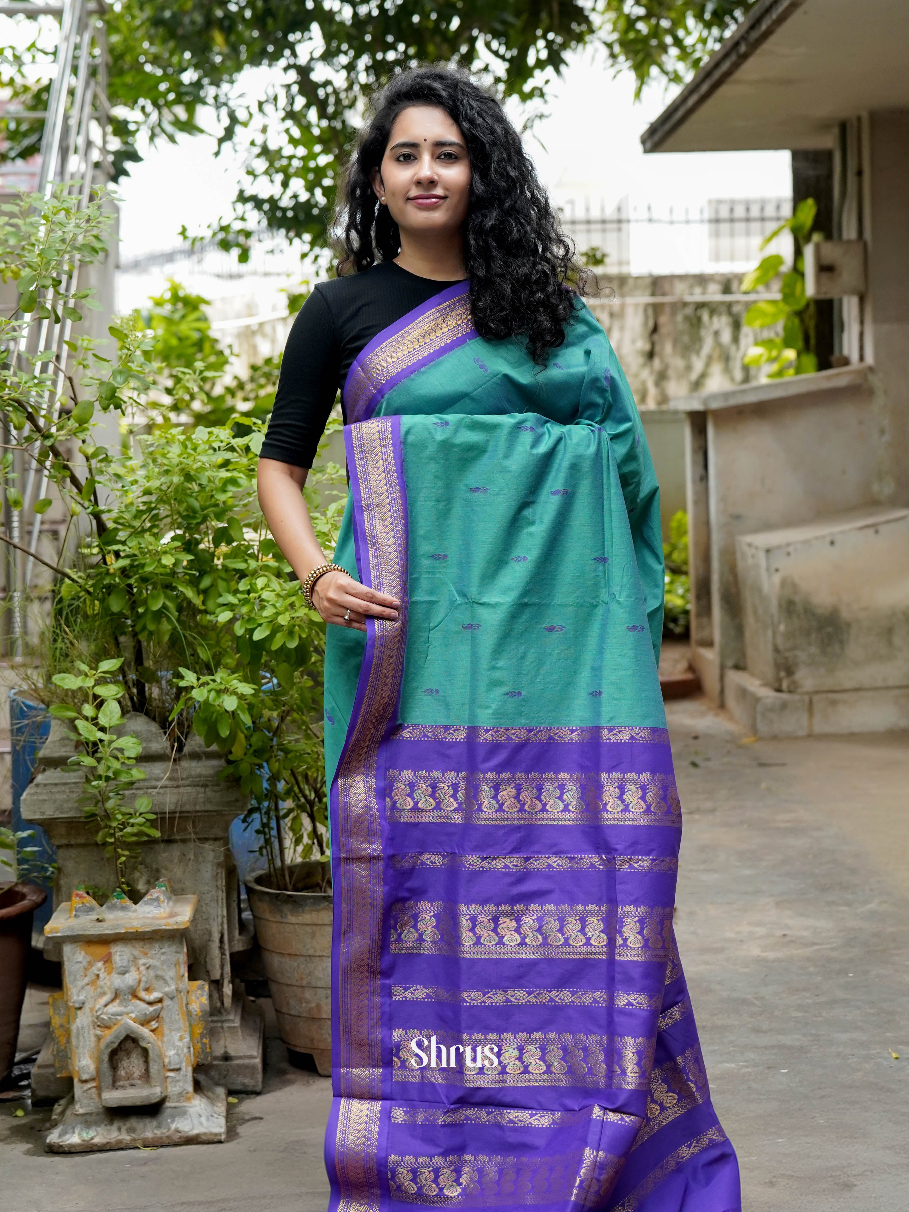 Green & Purple - Kalyani Cotton Saree - Shop on ShrusEternity.com