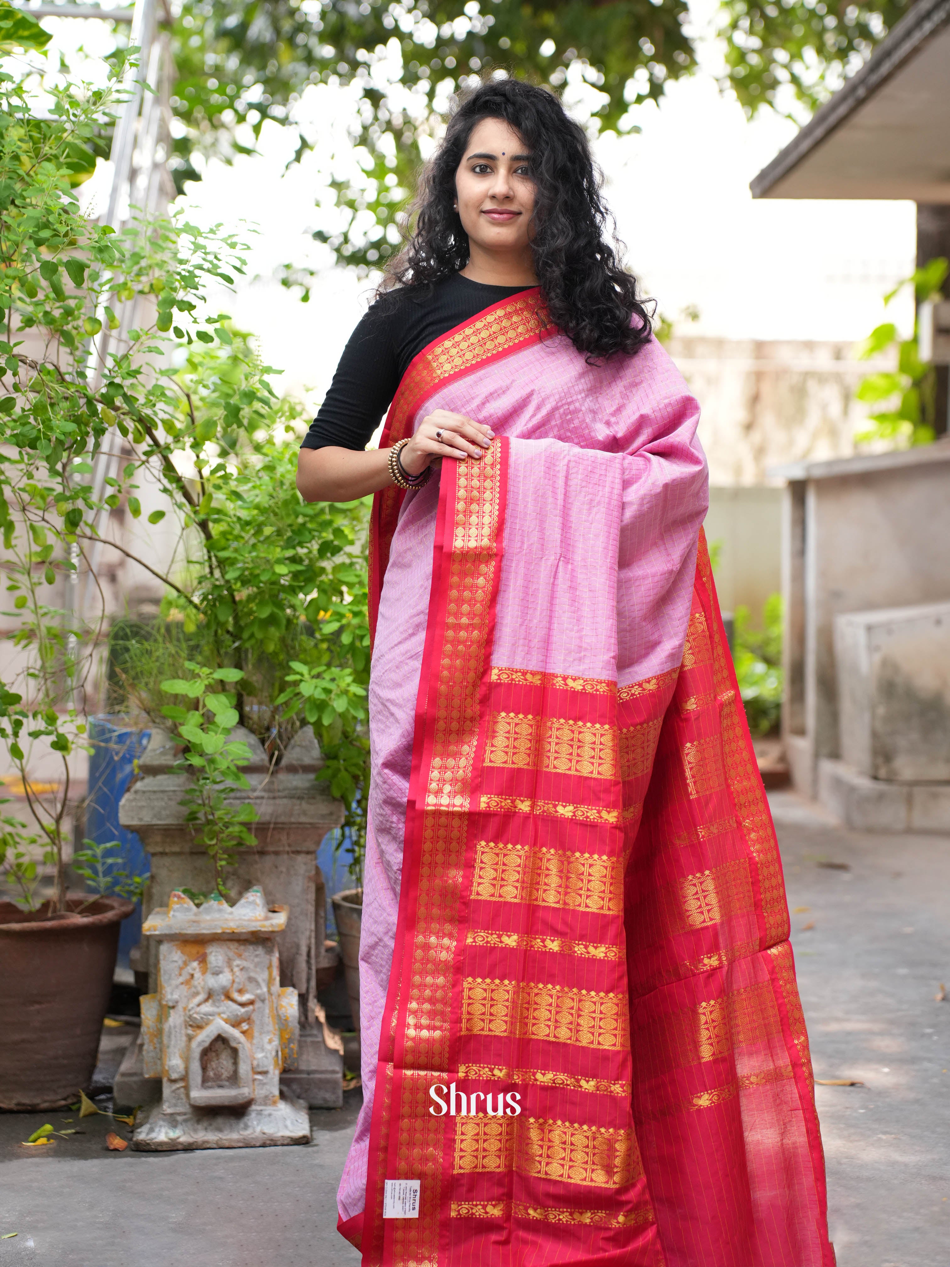 Pink & Red - Kalyani Cotton Saree - Shop on ShrusEternity.com