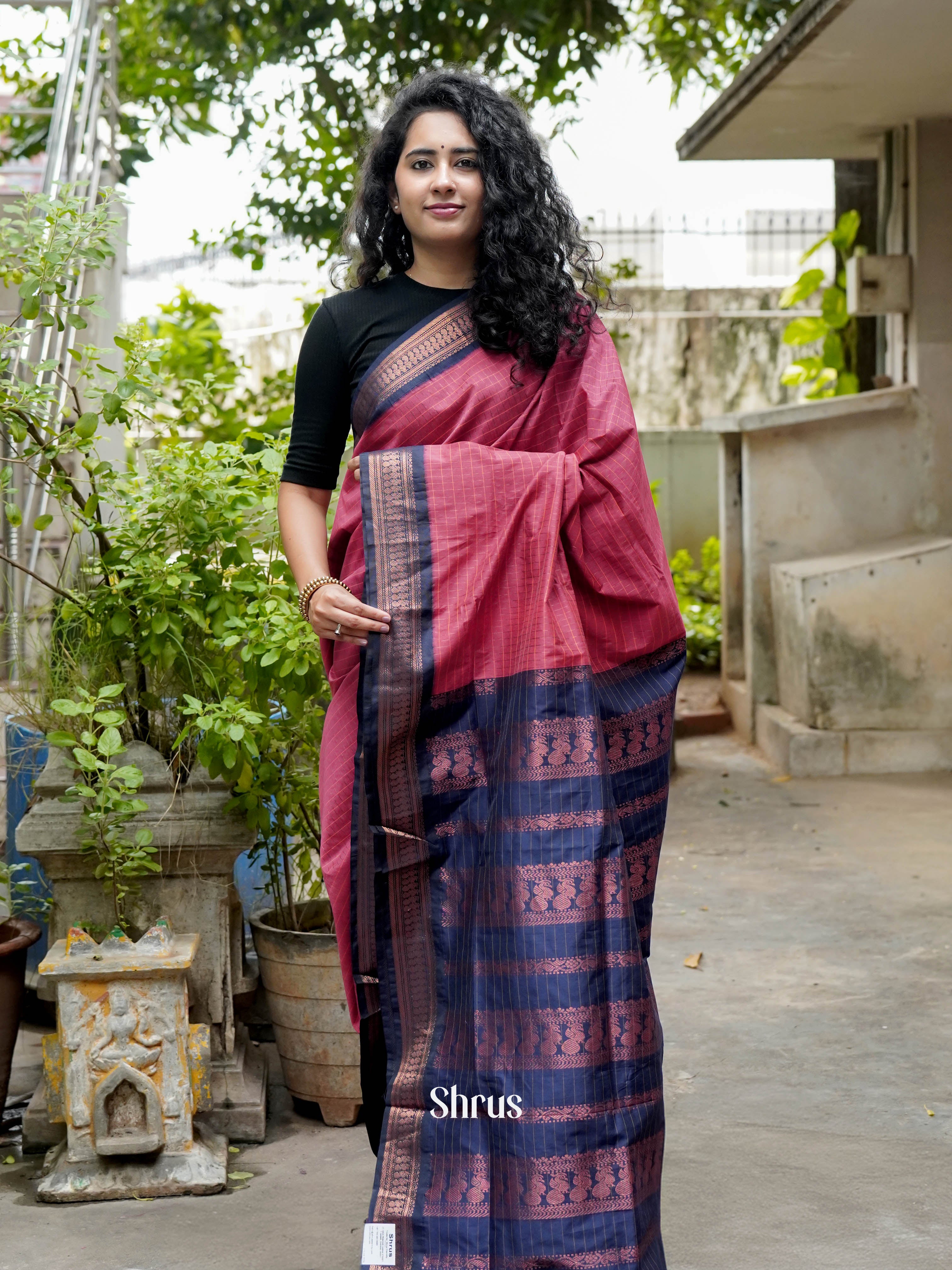 Pink & Blue - Kalyani Cotton Saree - Shop on ShrusEternity.com