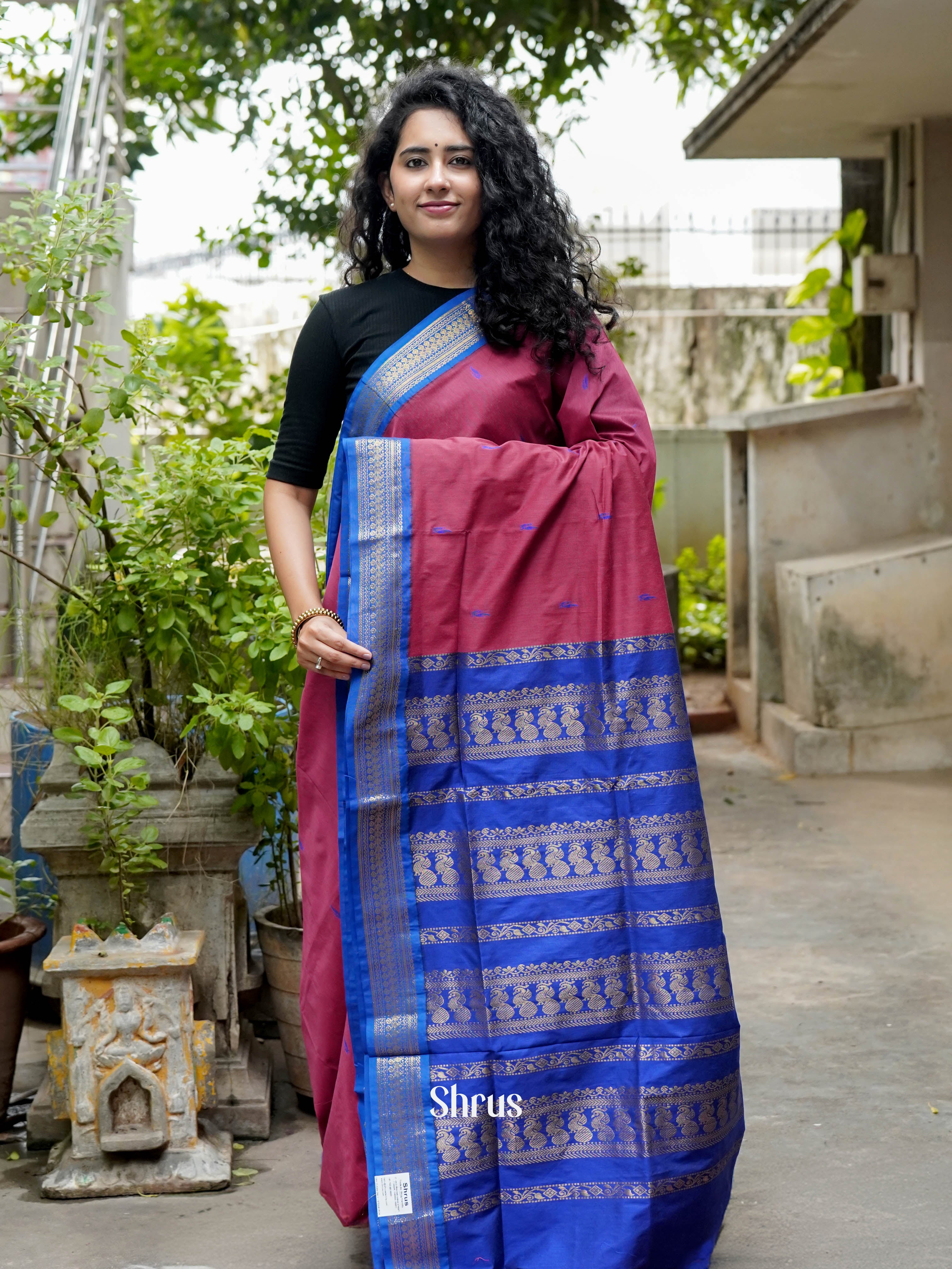 Pink & Blue - Kalyani Cotton Saree - Shop on ShrusEternity.com