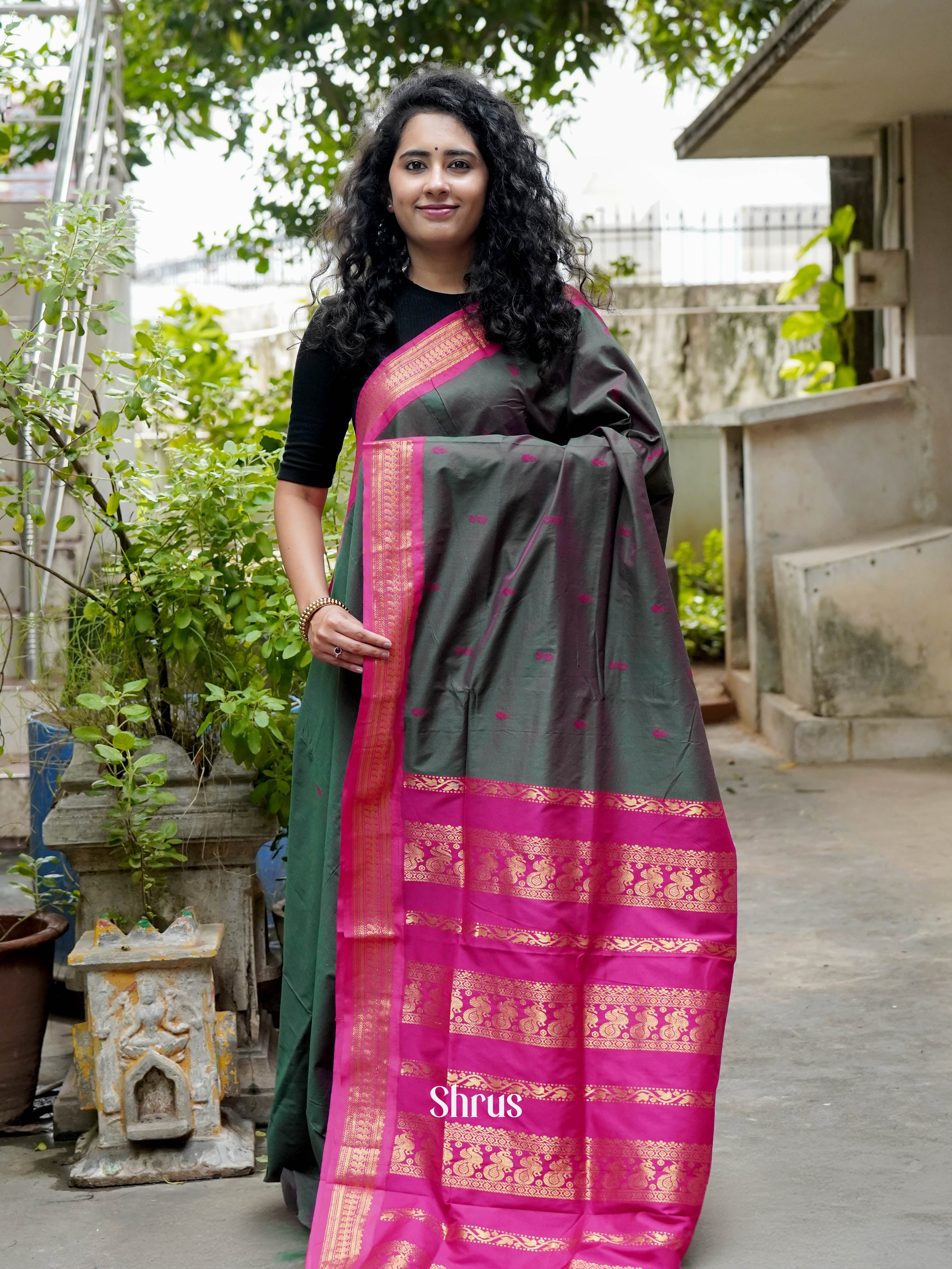 Green & Pink - Kalyani Cotton Saree - Shop on ShrusEternity.com