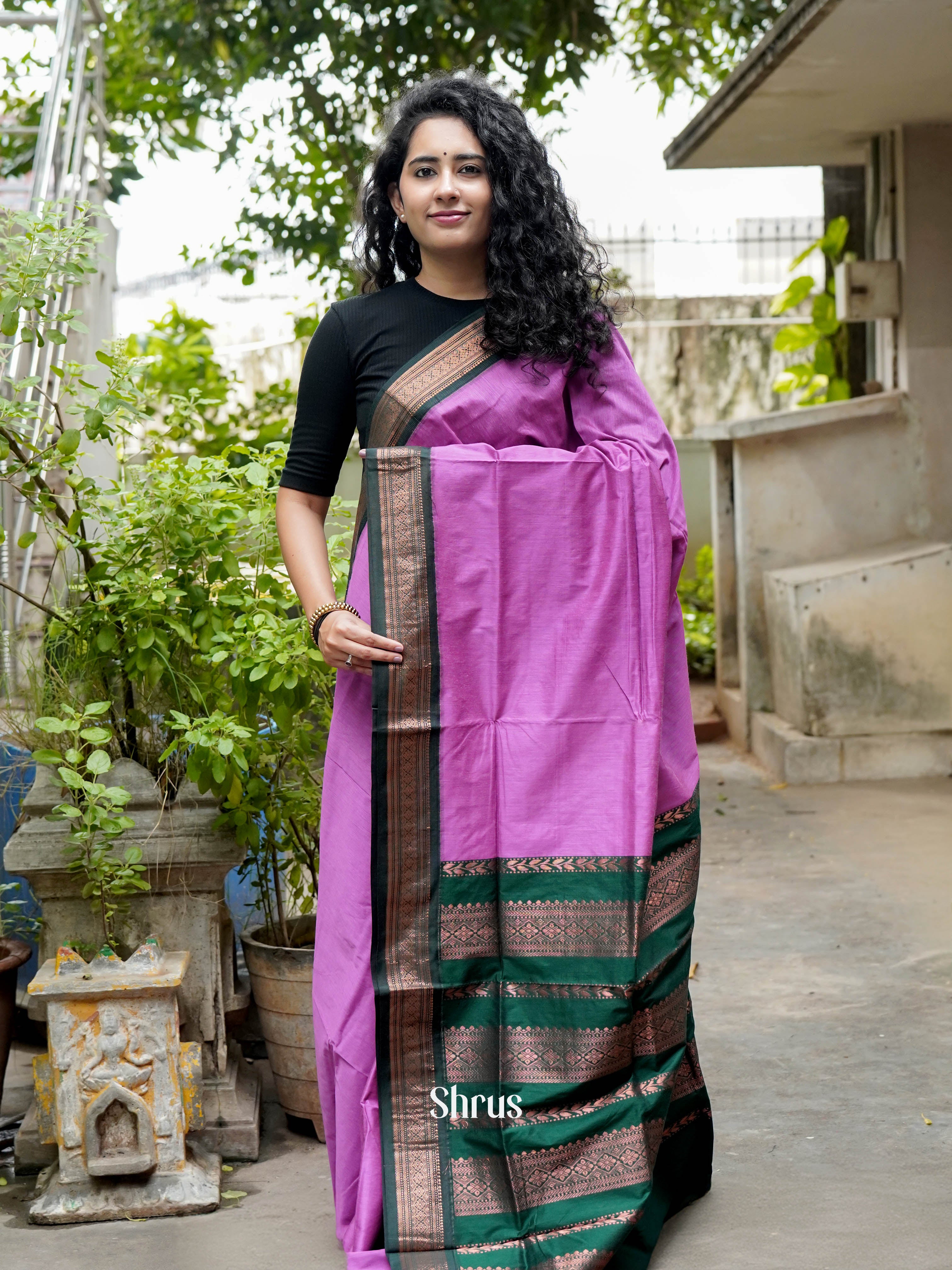 Pink & Green- Kalyani Cotton Saree - Shop on ShrusEternity.com