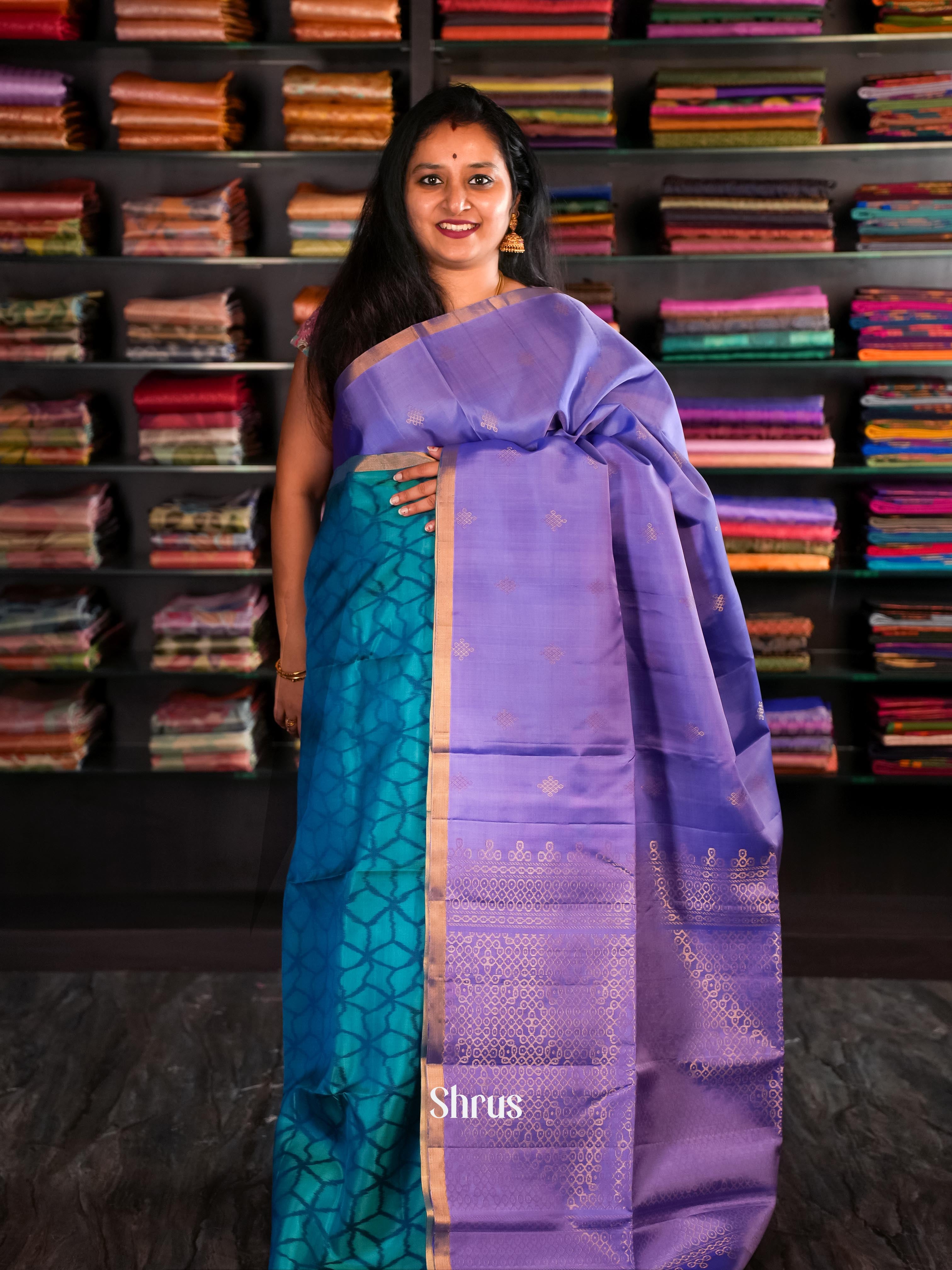 Double Shaded Teal & Lavendar - Soft Silk Saree - Shop on ShrusEternity.com