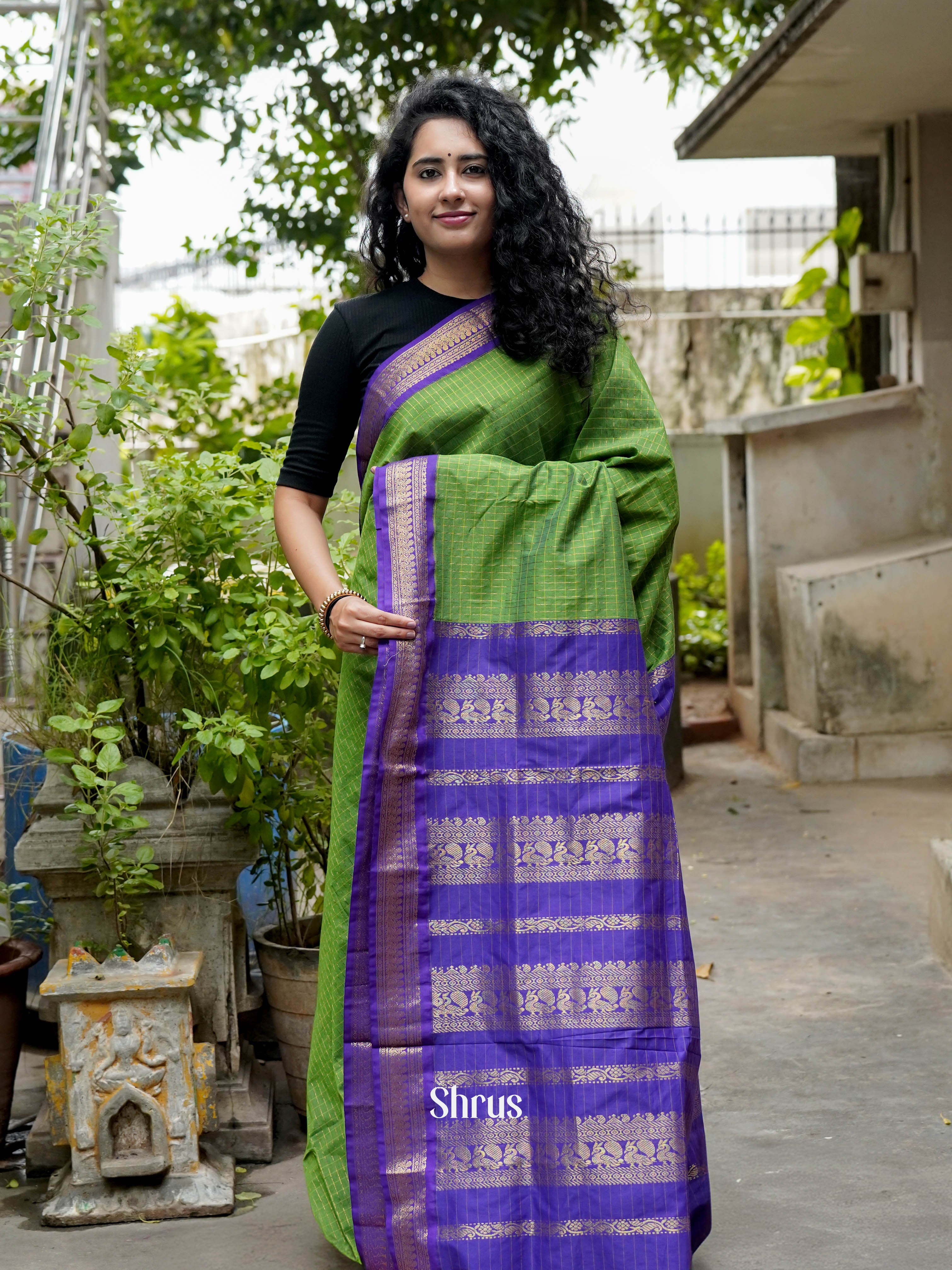 Green & Purple - Kalyani Cotton Saree - Shop on ShrusEternity.com
